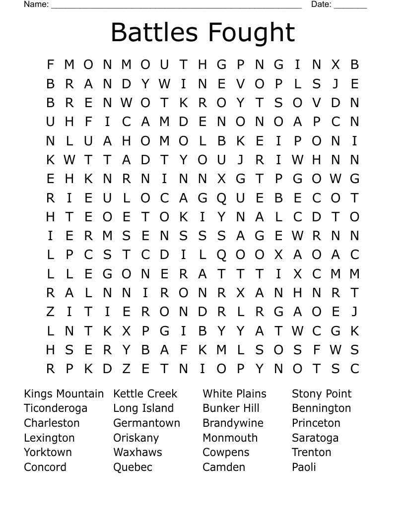 Battles Fought Word Search WordMint Battles Fought Word Search WordMint