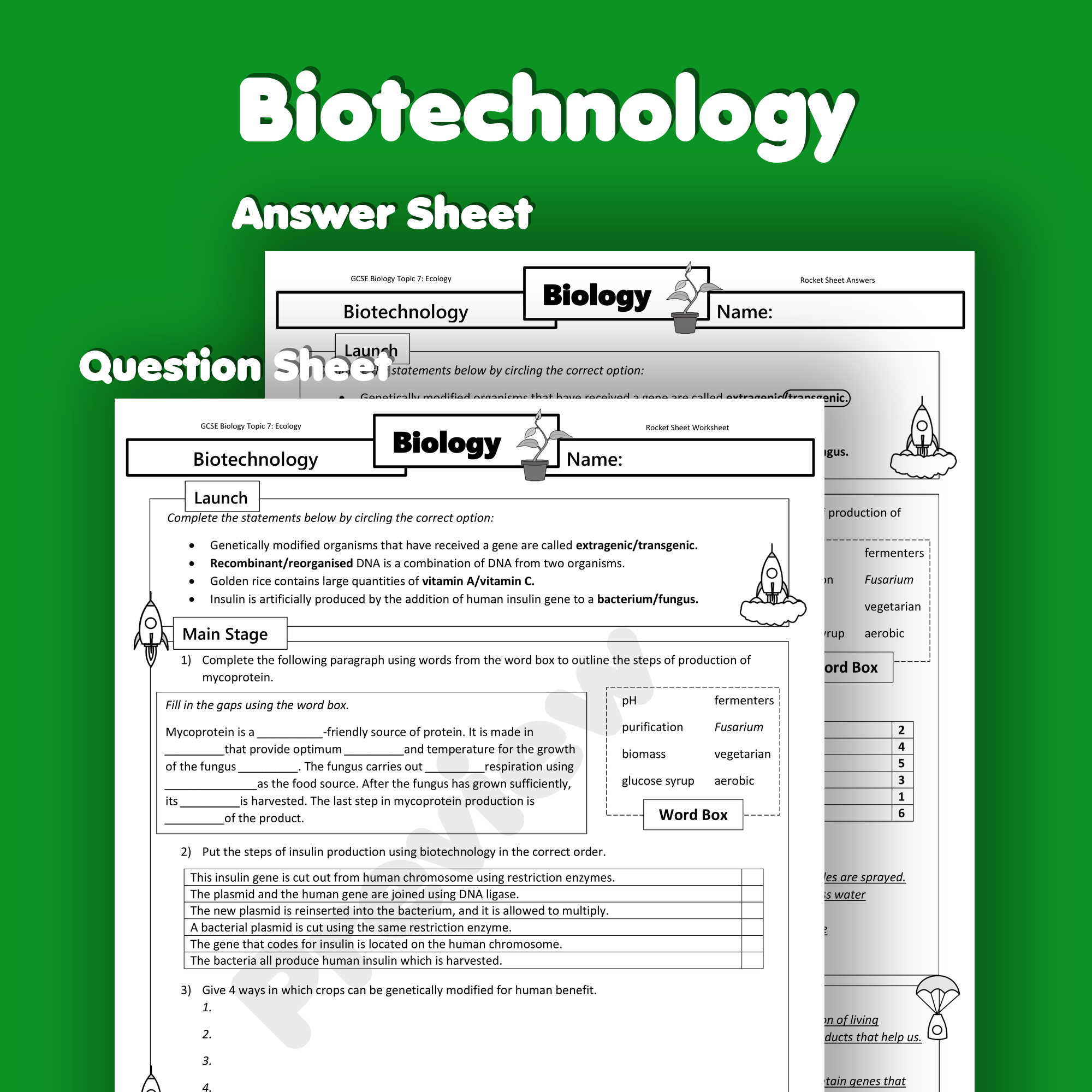 Biotechnology Home Learning Worksheet GCSE Rocketsheets co uk Biotechnology Home Learning Worksheet GCSE Rocketsheets co uk