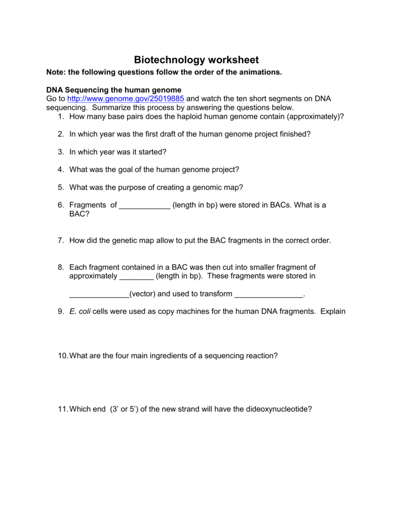 biotechnology worksheet biotechnology worksheet