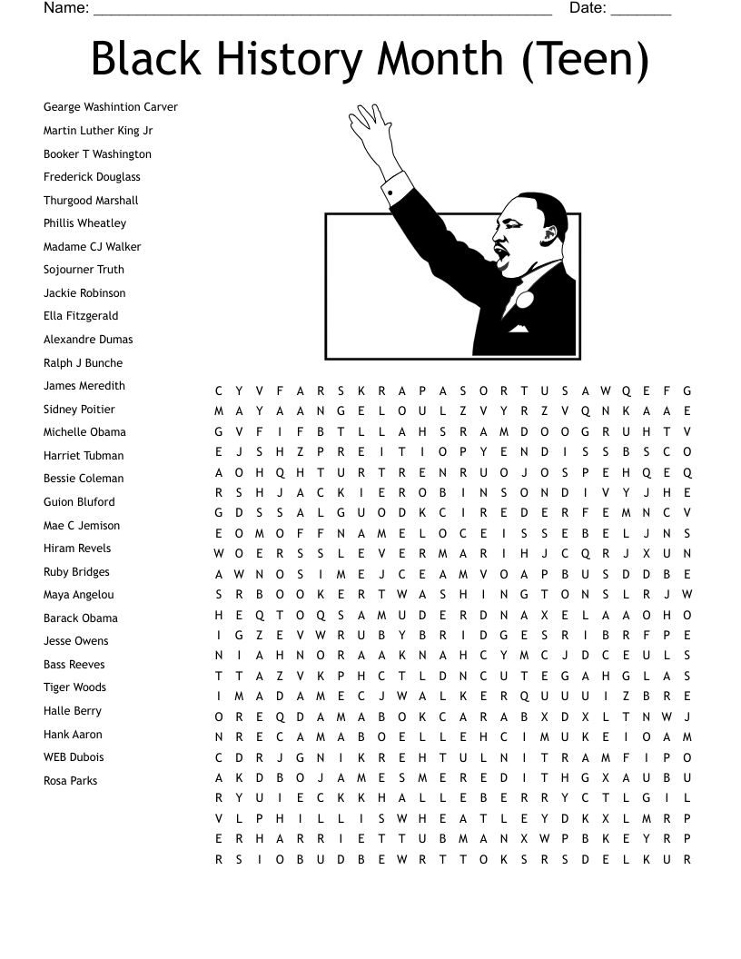 Black History Month Teen Word Search WordMint