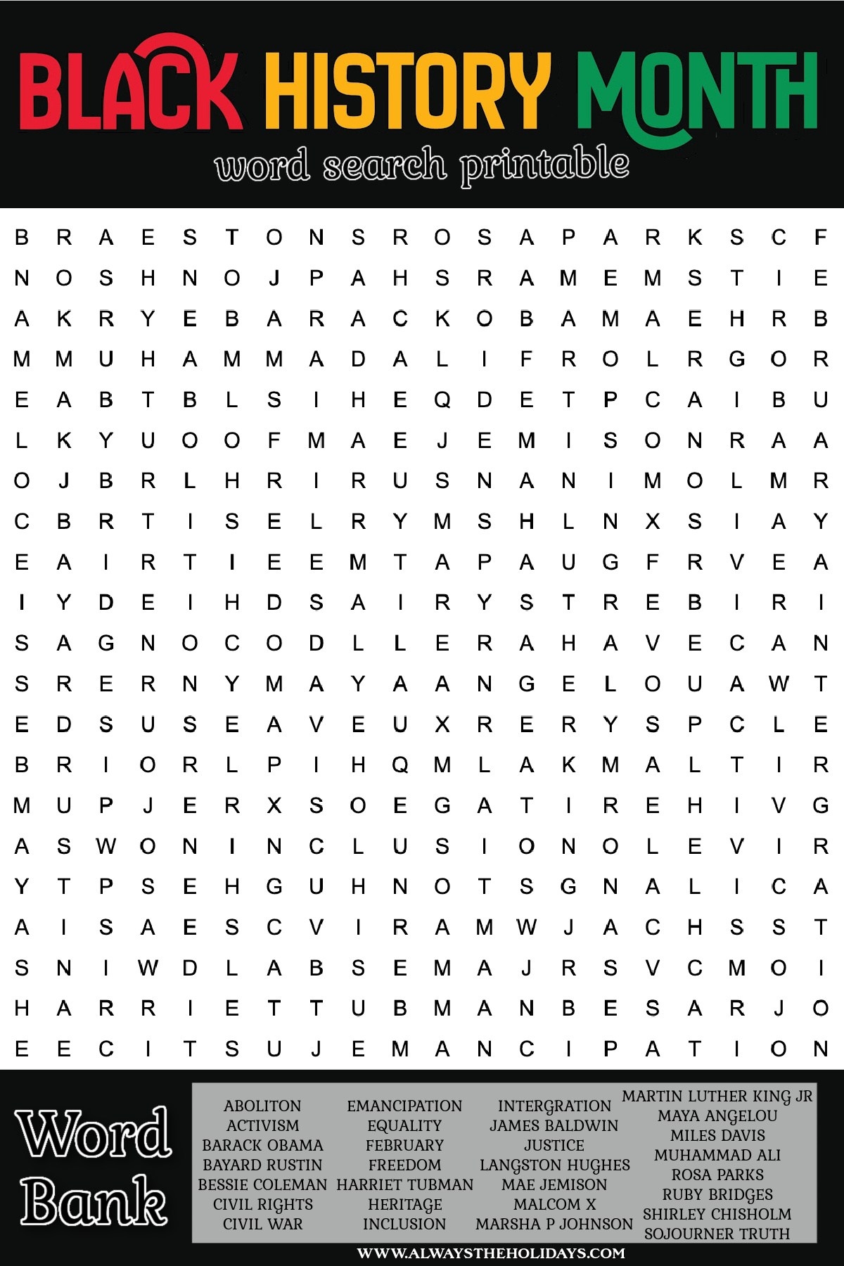 Black History Month Word Search Free Printable With Answer Key Black History Month Word Search Free Printable With Answer Key