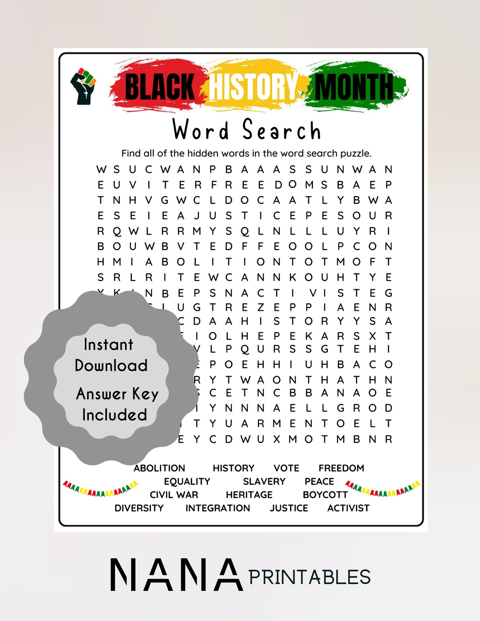 Black History Word Search Game Educational Kids Activity printable PDF Etsy Black History Word Search Game Educational Kids Activity printable PDF Etsy