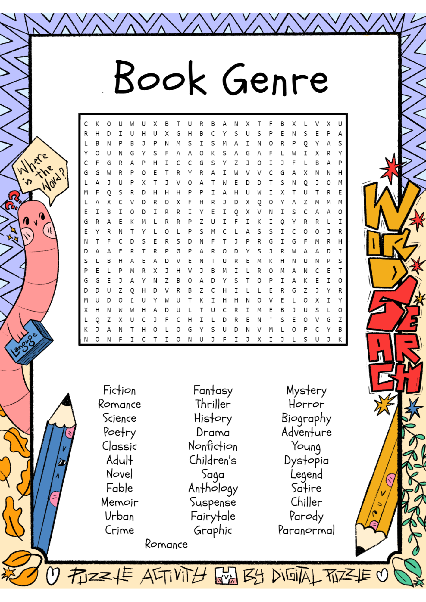 Book Genre Word Search Puzzle Worksheet Activity Made By Teachers Book Genre Word Search Puzzle Worksheet Activity Made By Teachers