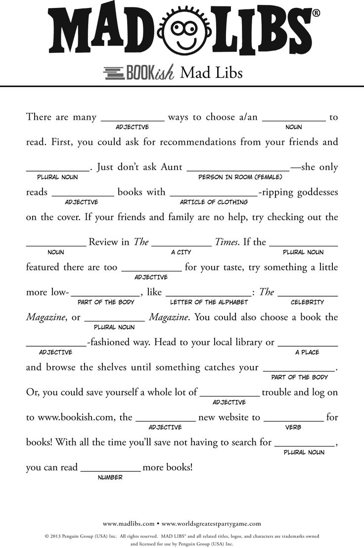 Free Mad Libs Printable Worksheets