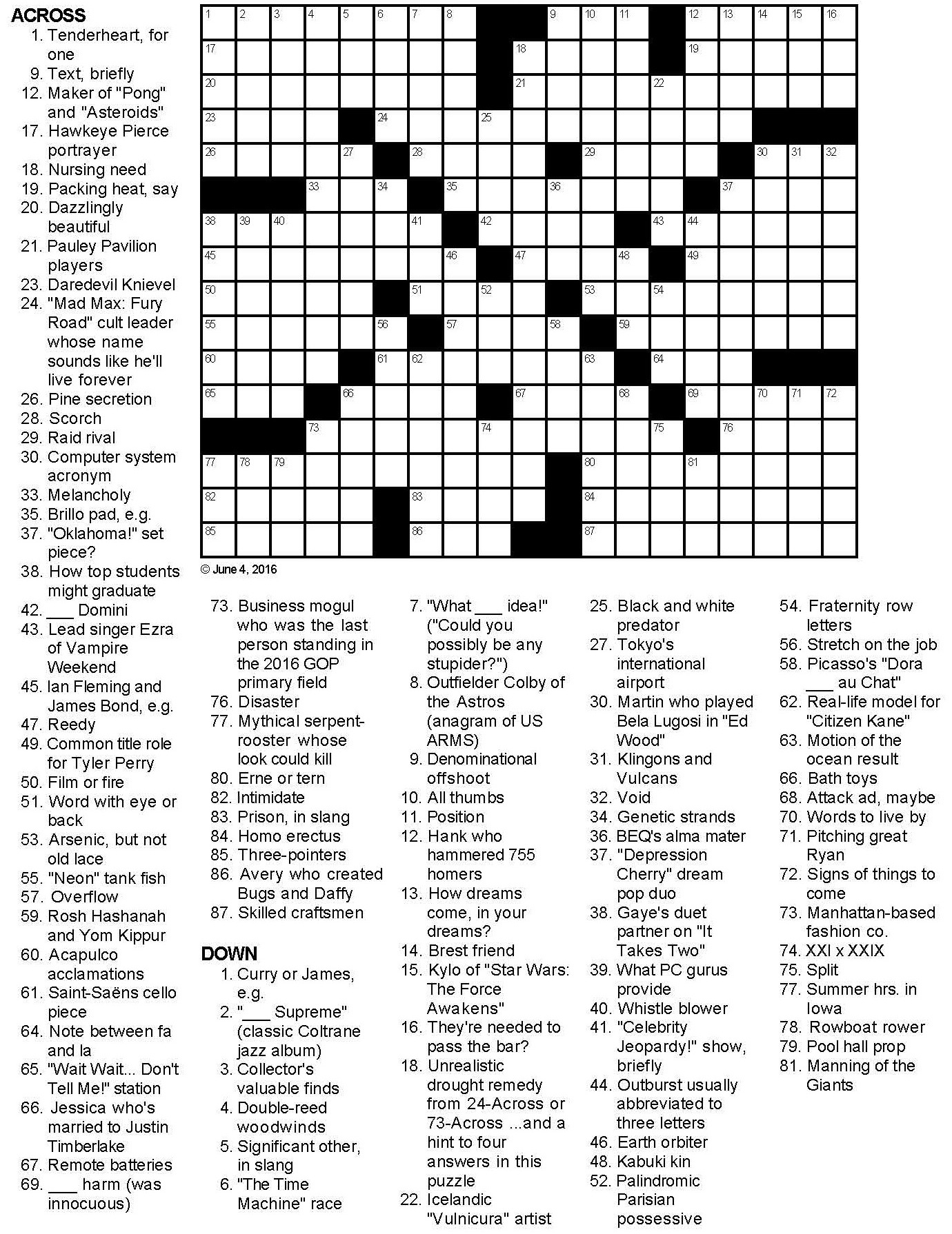 pop culture crossword puzzles