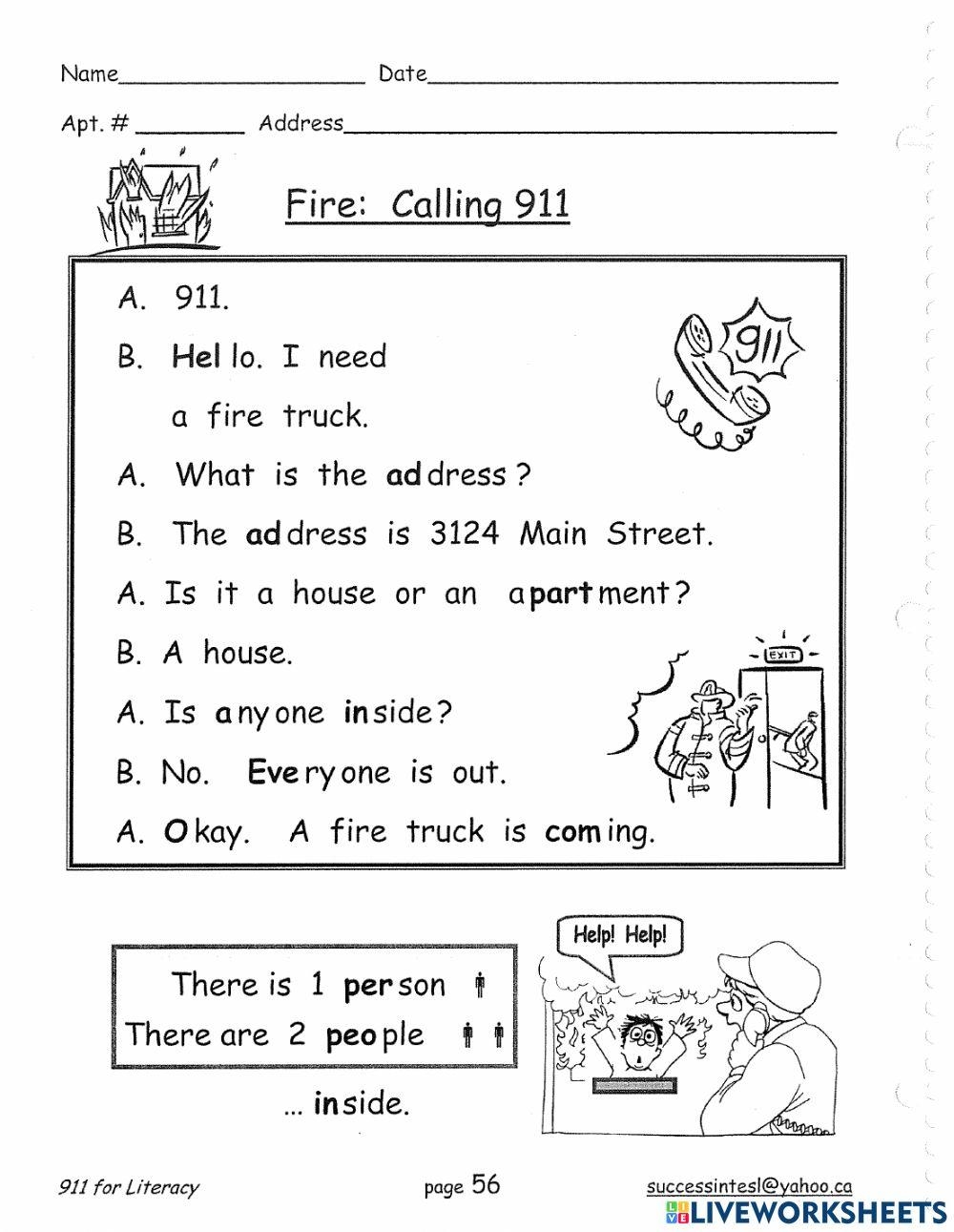 Call 911 Fire Worksheet Live Worksheets Worksheets Library