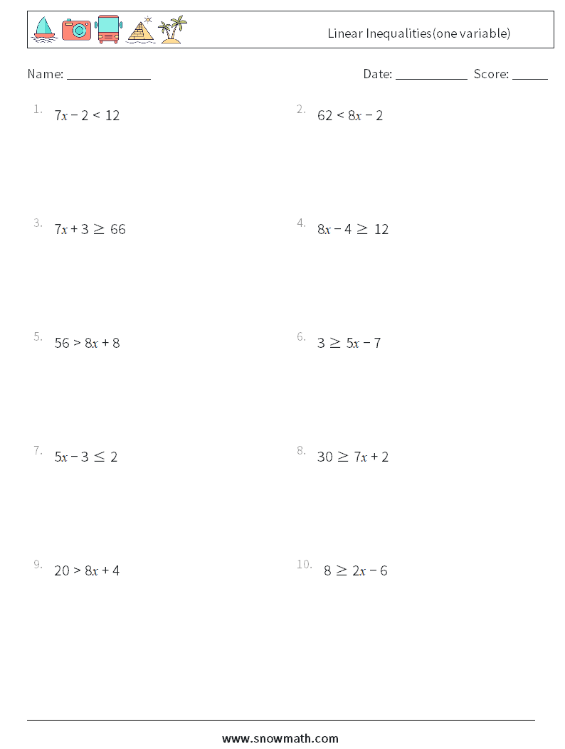 equations and inequalities worksheet
