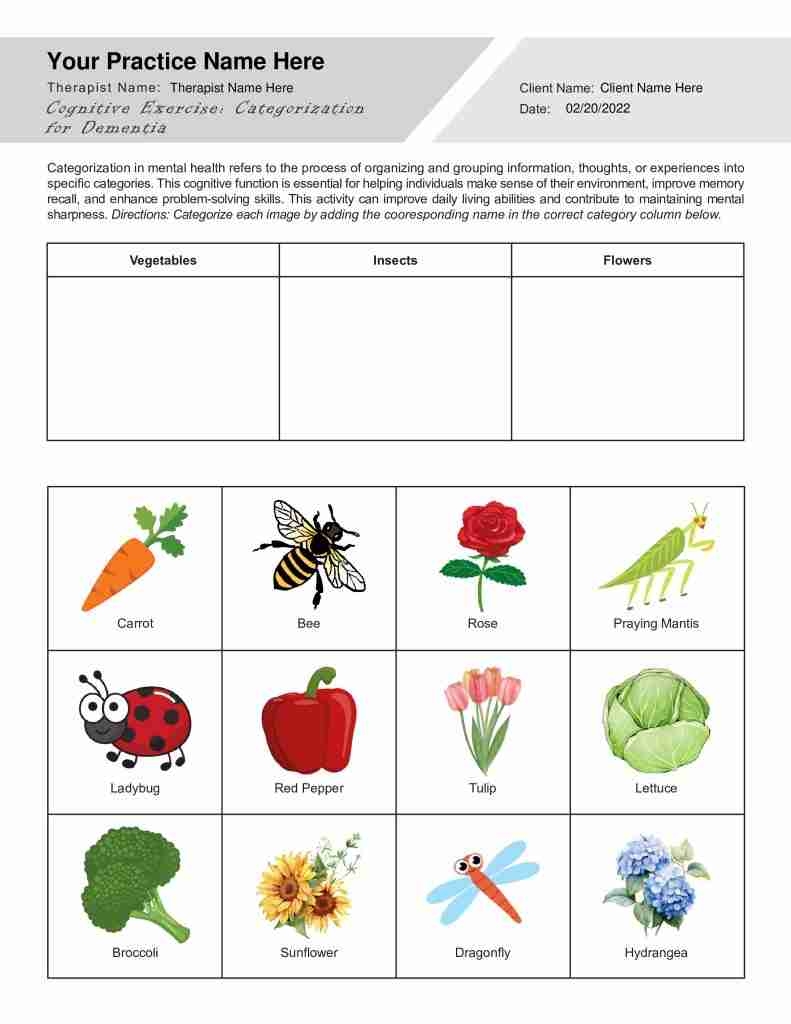 Categorization Exercise For Dementia Worksheet Editable Fillable Printable PDF TherapyPatron Categorization Exercise For Dementia Worksheet Editable Fillable Printable PDF TherapyPatron