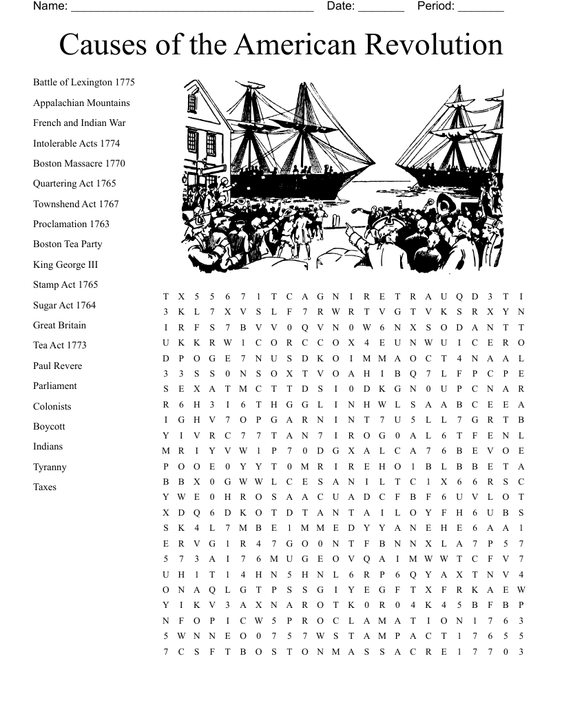 Causes Of The American Revolution Word Search WordMint