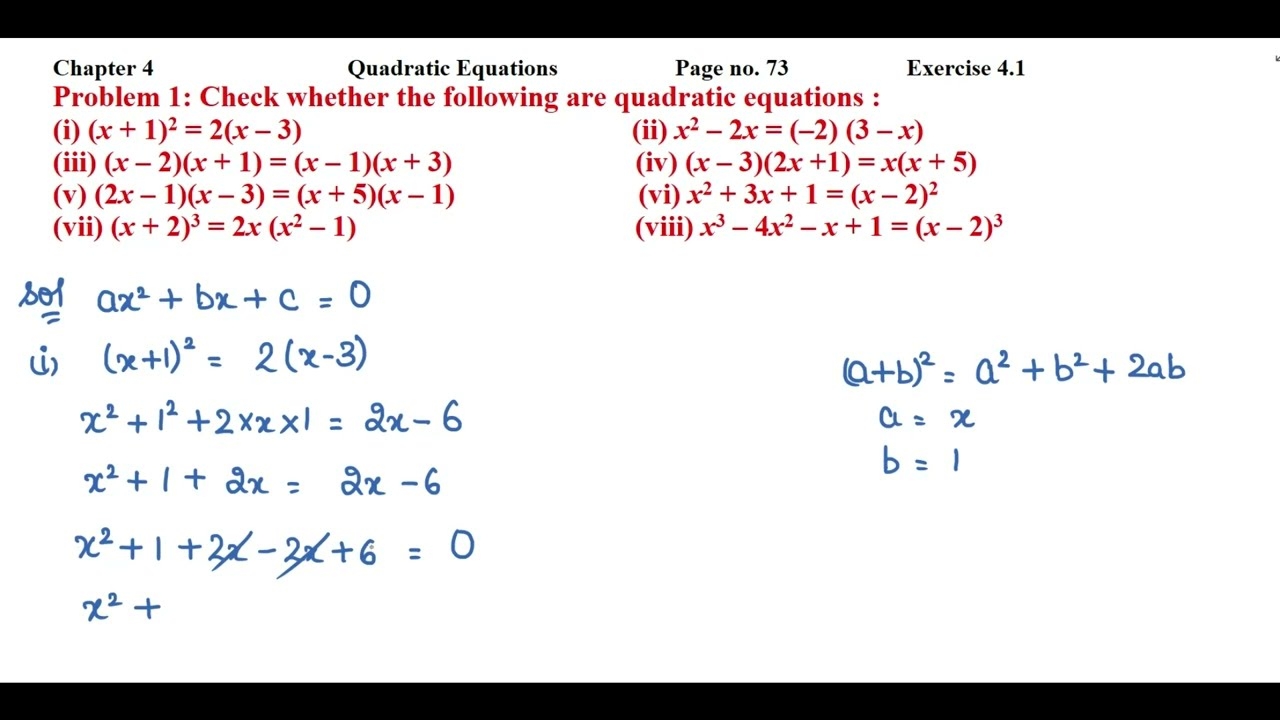 Check Whether The Following Are Quadratic Equations i x 1 2 2 x 3 YouTube