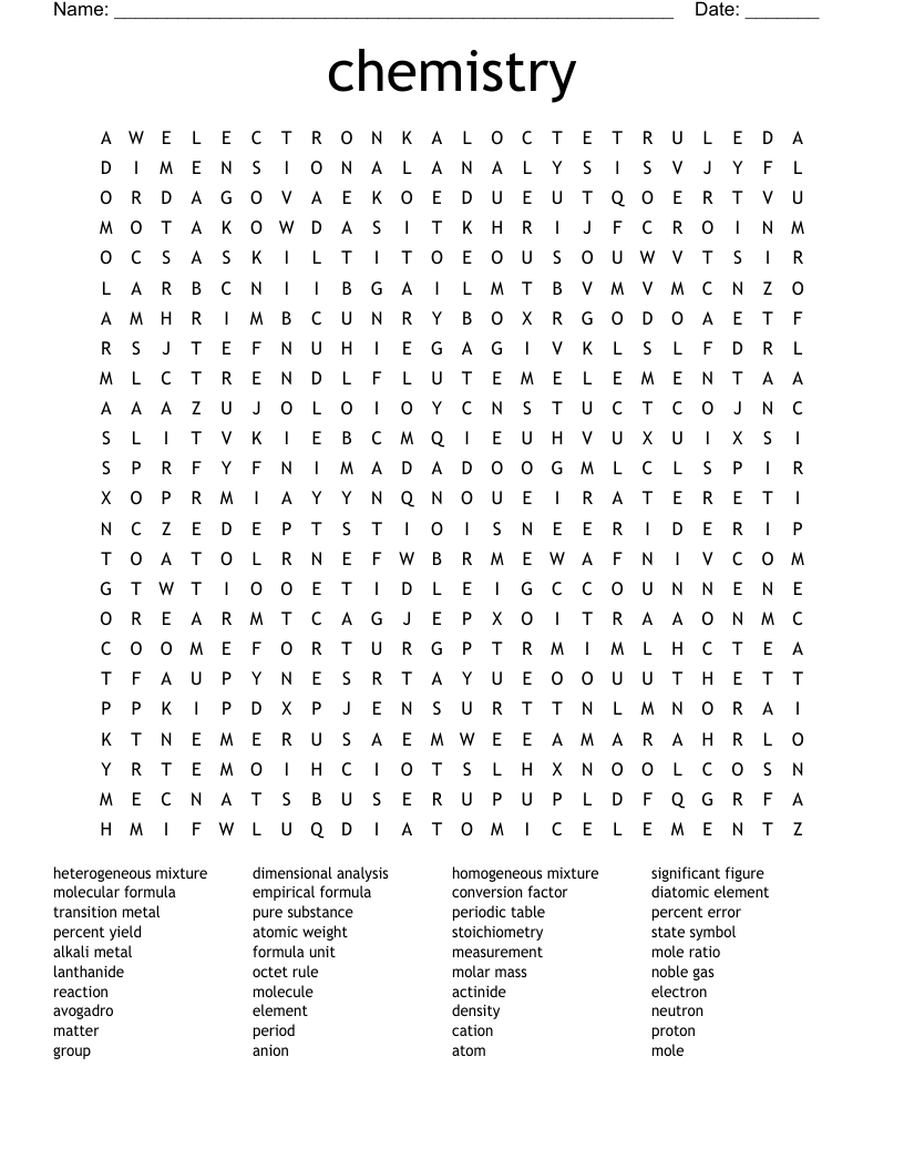 Chemistry Word Search