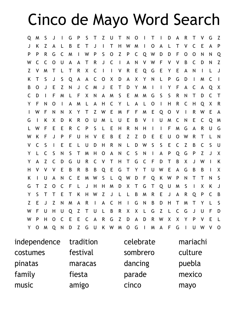 Cinco De Mayo Word Search WordMint Cinco De Mayo Word Search WordMint