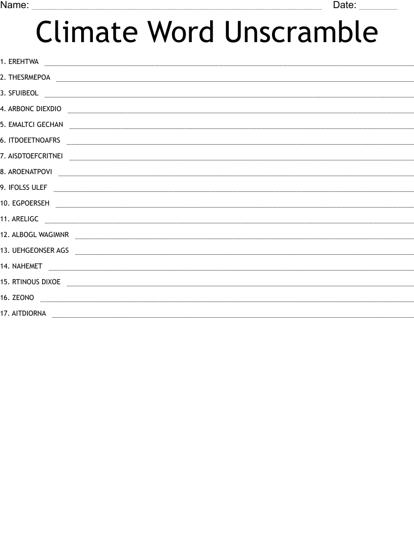 Climate Word Unscramble WordMint