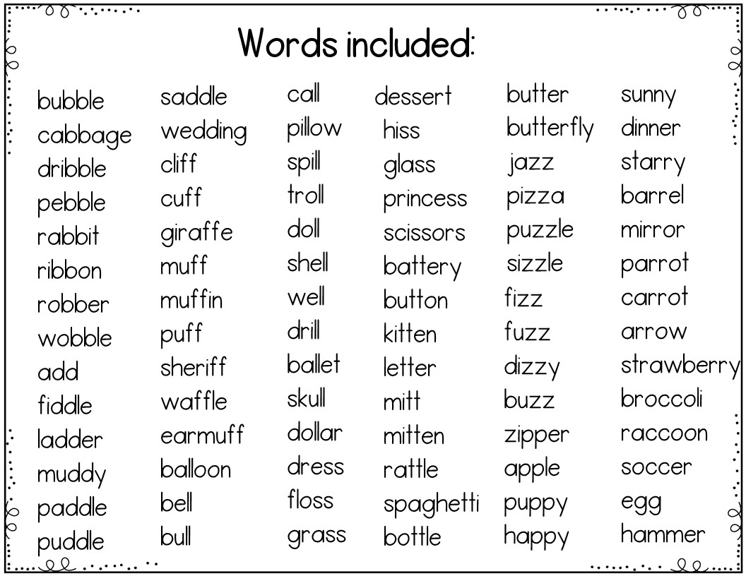 words containing double consonants words containing double consonants
