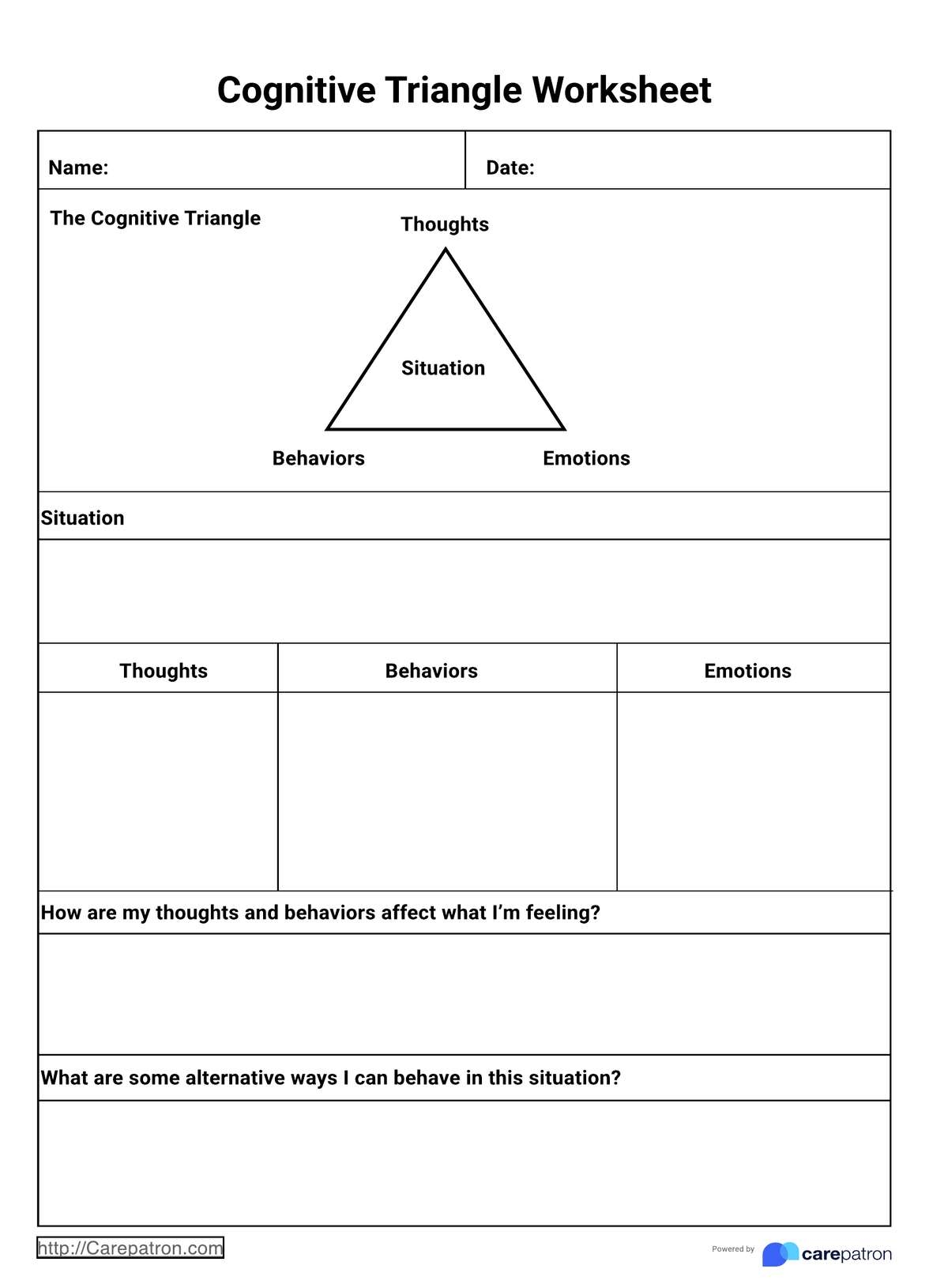 Cognitive Triangle Worksheet Cognitive Triangle Worksheet