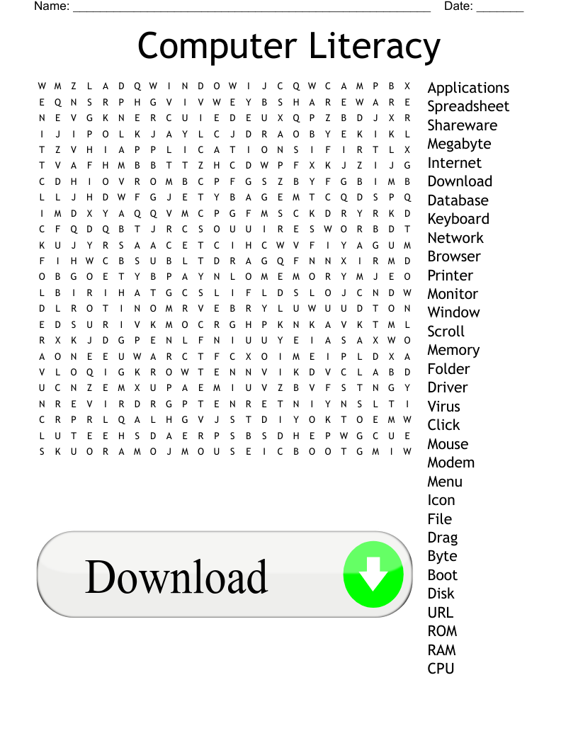 Computer Literacy Word Search WordMint