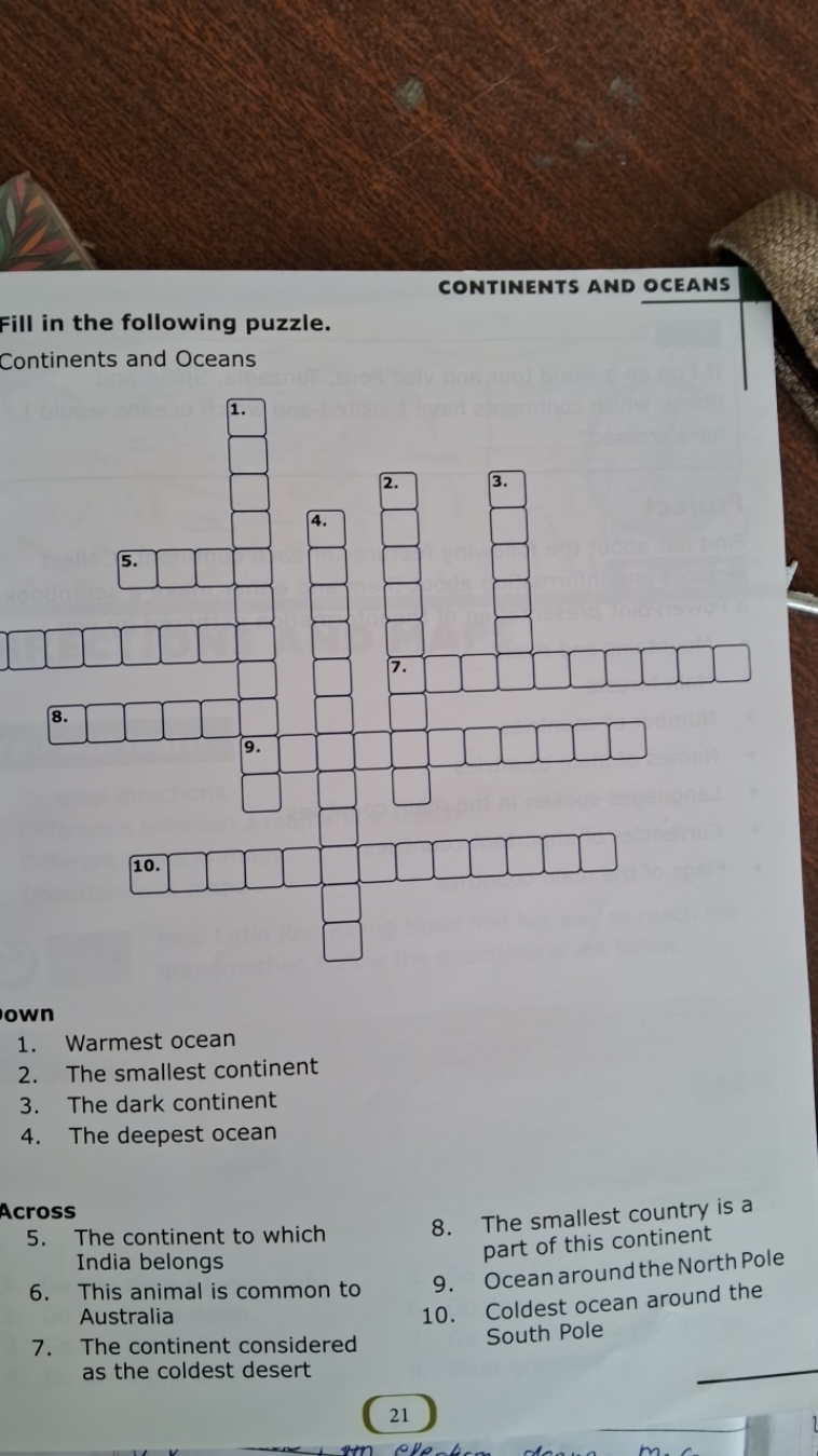 CONTINENTS AND OCEANS Fill In The Following Puzzle Continents And Ocean CONTINENTS AND OCEANS Fill In The Following Puzzle Continents And Ocean