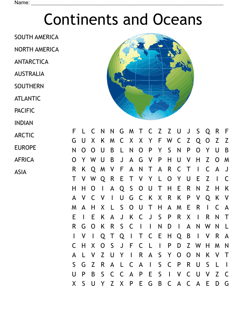 Continents Oceans Crossword WordMint Continents Oceans Crossword WordMint