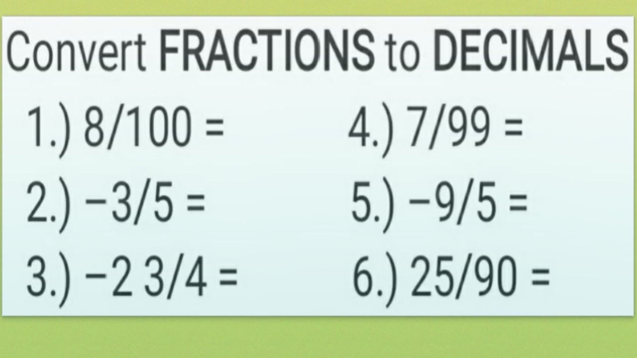 Convert FRACTIONS To DECIMALS YouTube Convert FRACTIONS To DECIMALS YouTube