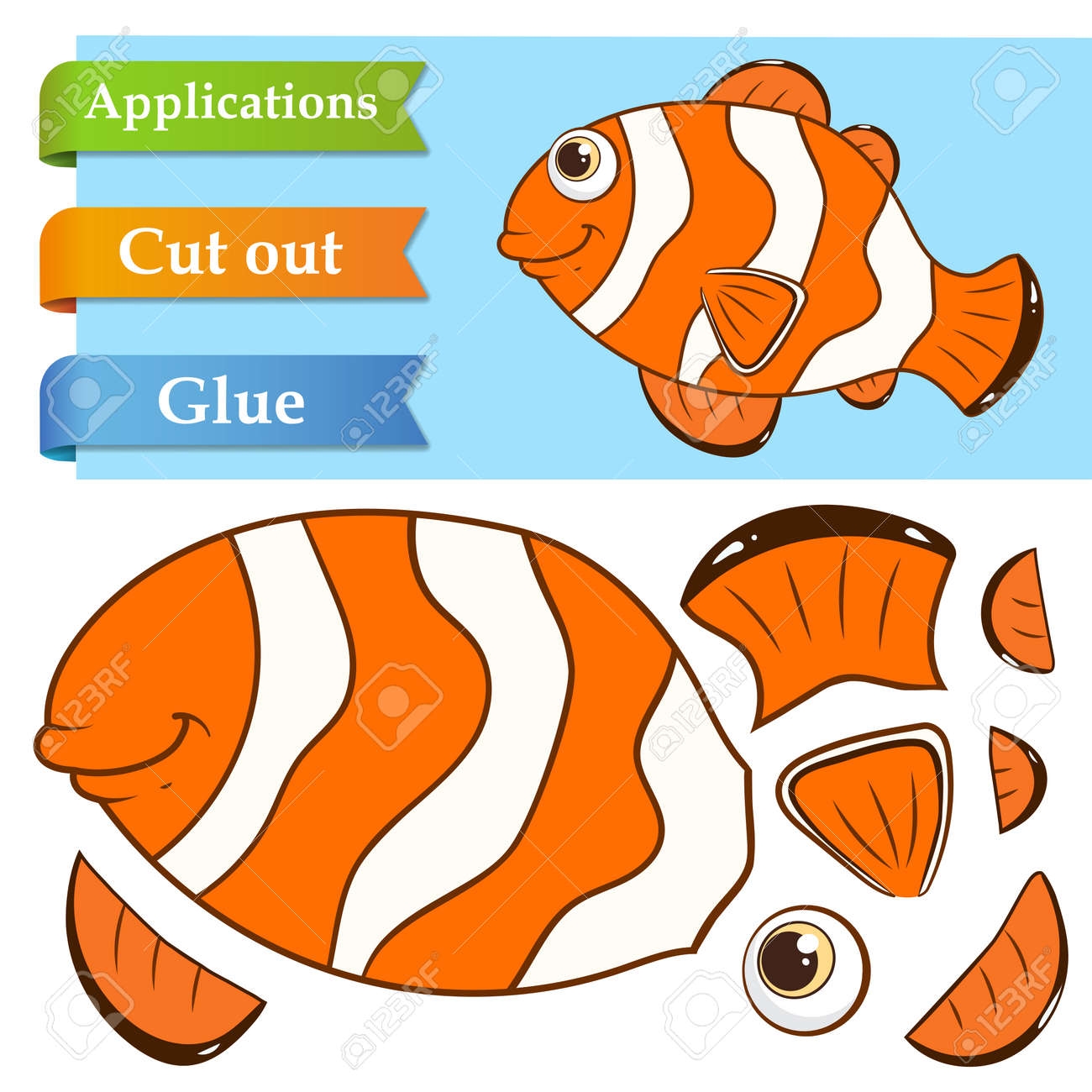 Create Paper Application The Cartoon Funny Clown Fish Use Scissors Cut Parts Of Fish And Glue On Paper Education Logic Game For School Kids To Help With Cutting Sticking And Learning About Create Paper Application The Cartoon Funny Clown Fish Use Scissors Cut Parts Of Fish And Glue On Paper Education Logic Game For School Kids To Help With Cutting Sticking And Learning About