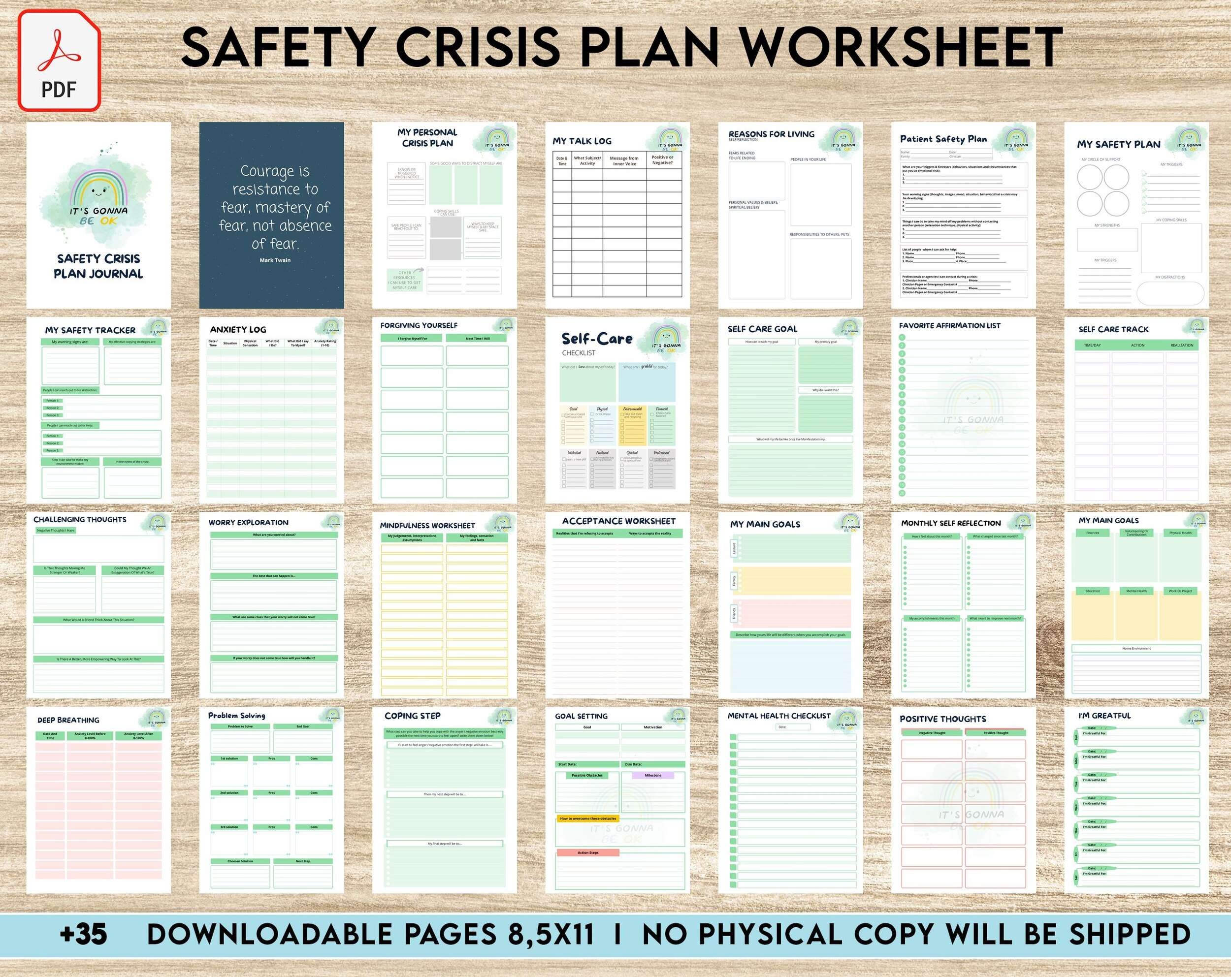 Crisis Safety Plan Worksheet Safety Plan Journal Therapy Aid School Counselor Psychology Tools Self Help Mental Health PDF Printable 8 5x11 A4 Size Planners Weekly