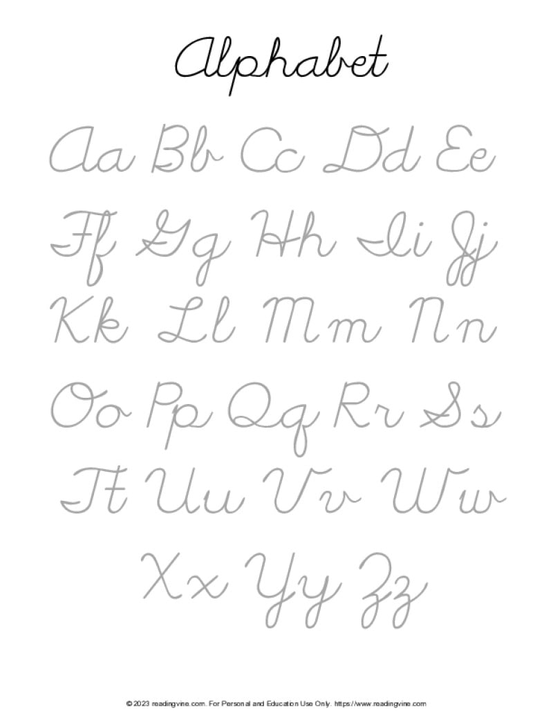 Cursive Alphabet Printable Worksheet