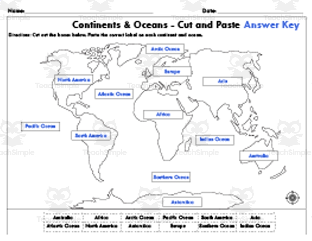 Printable Continents And Oceans Worksheet Pdf