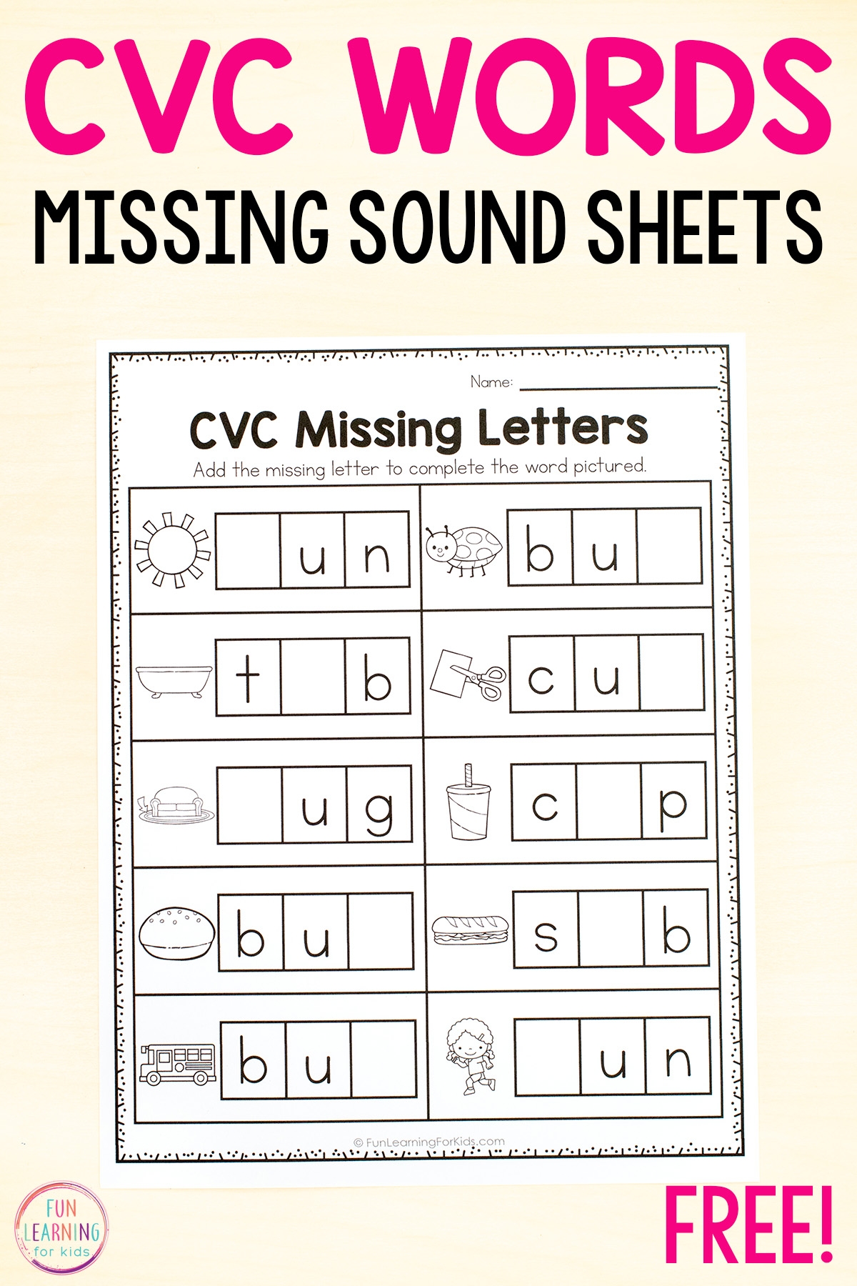 cvc worksheets free printable
