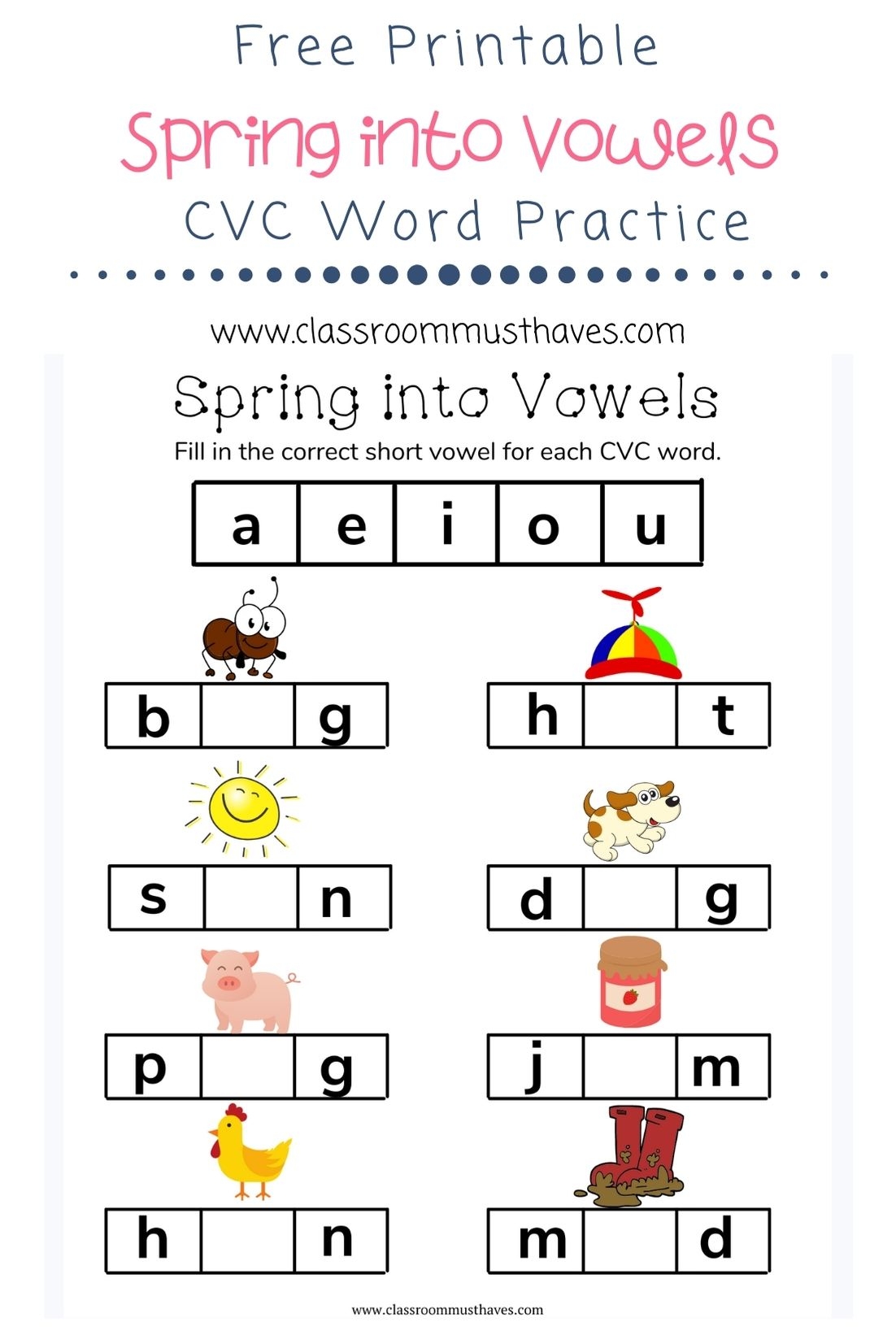 CVC Spring Vowel Worksheet Classroom Must Haves CVC Spring Vowel Worksheet Classroom Must Haves