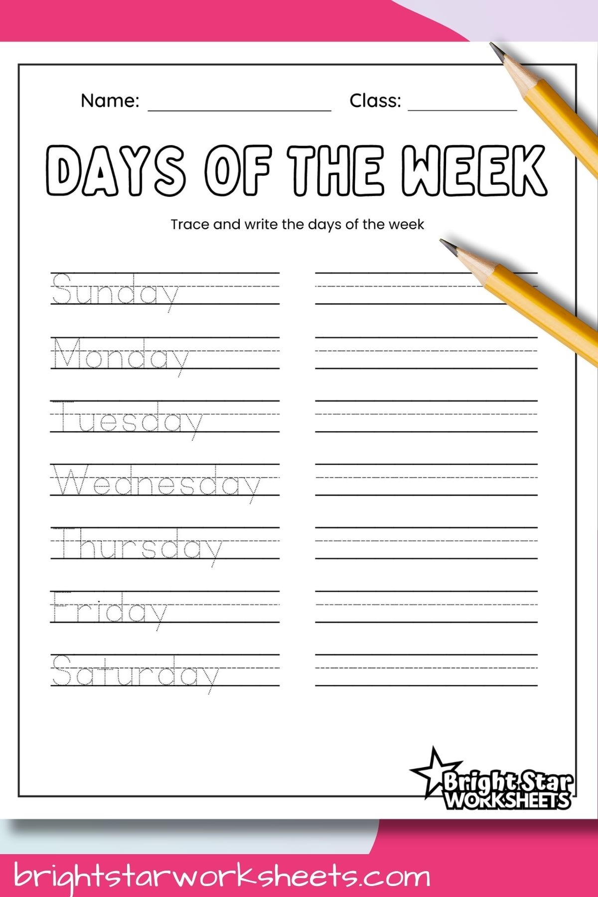 days of the week printable worksheets