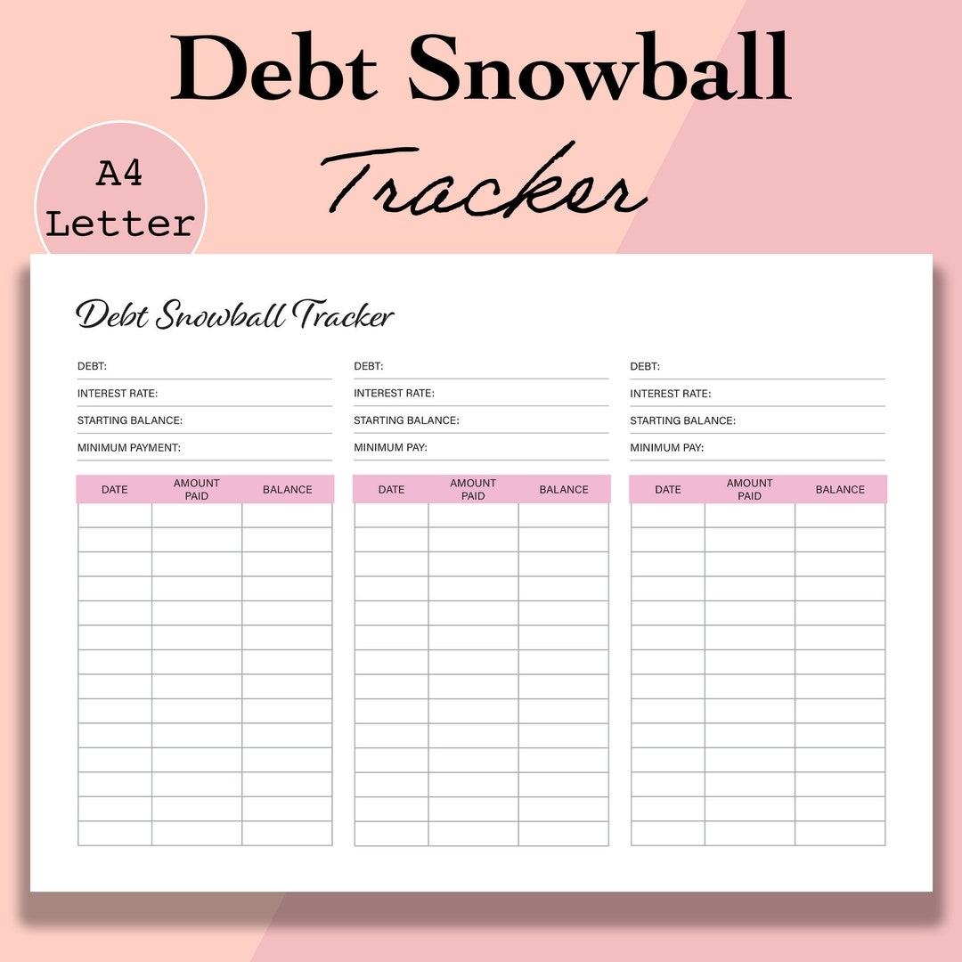 Debt Snowball Tracker Printable Debt Free Chart Debt Payoff Worksheet Debt Payment Debt Progress Journal A4 Letter Digital Download Etsy Finland
