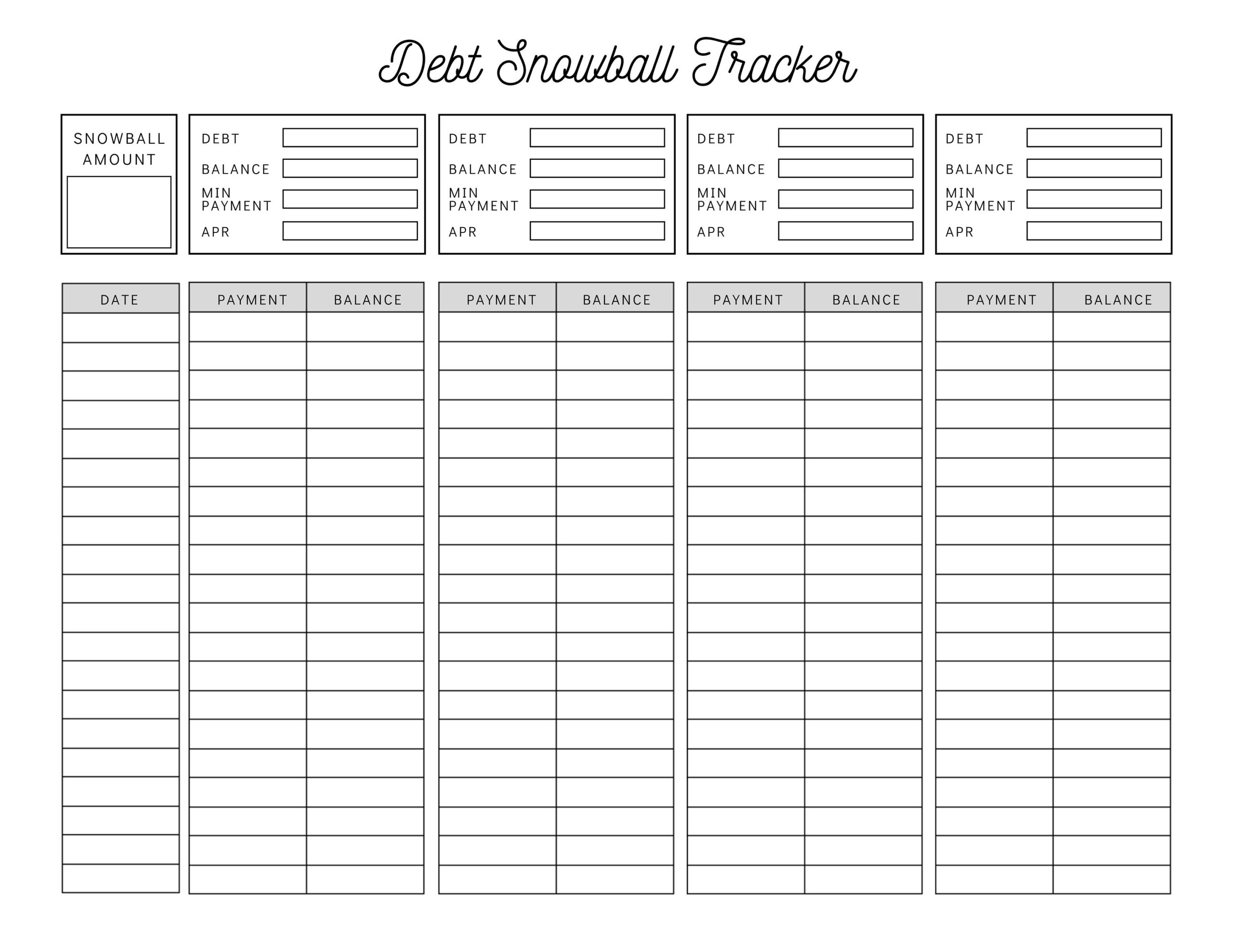 Debt Snowball Printable Worksheet