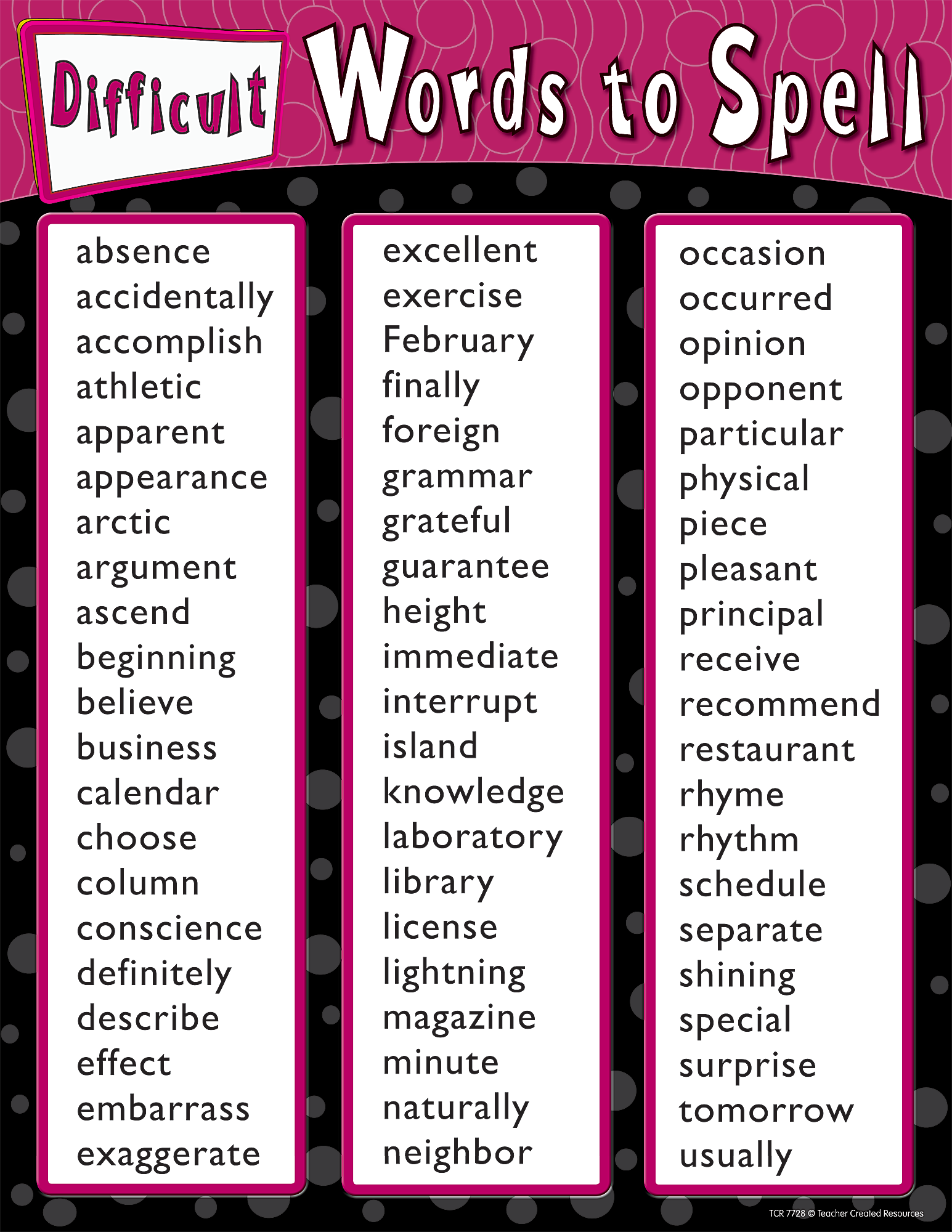 Difficult Words To Spell Chart TCR7728 Teacher Created Resources Difficult Words To Spell Chart TCR7728 Teacher Created Resources