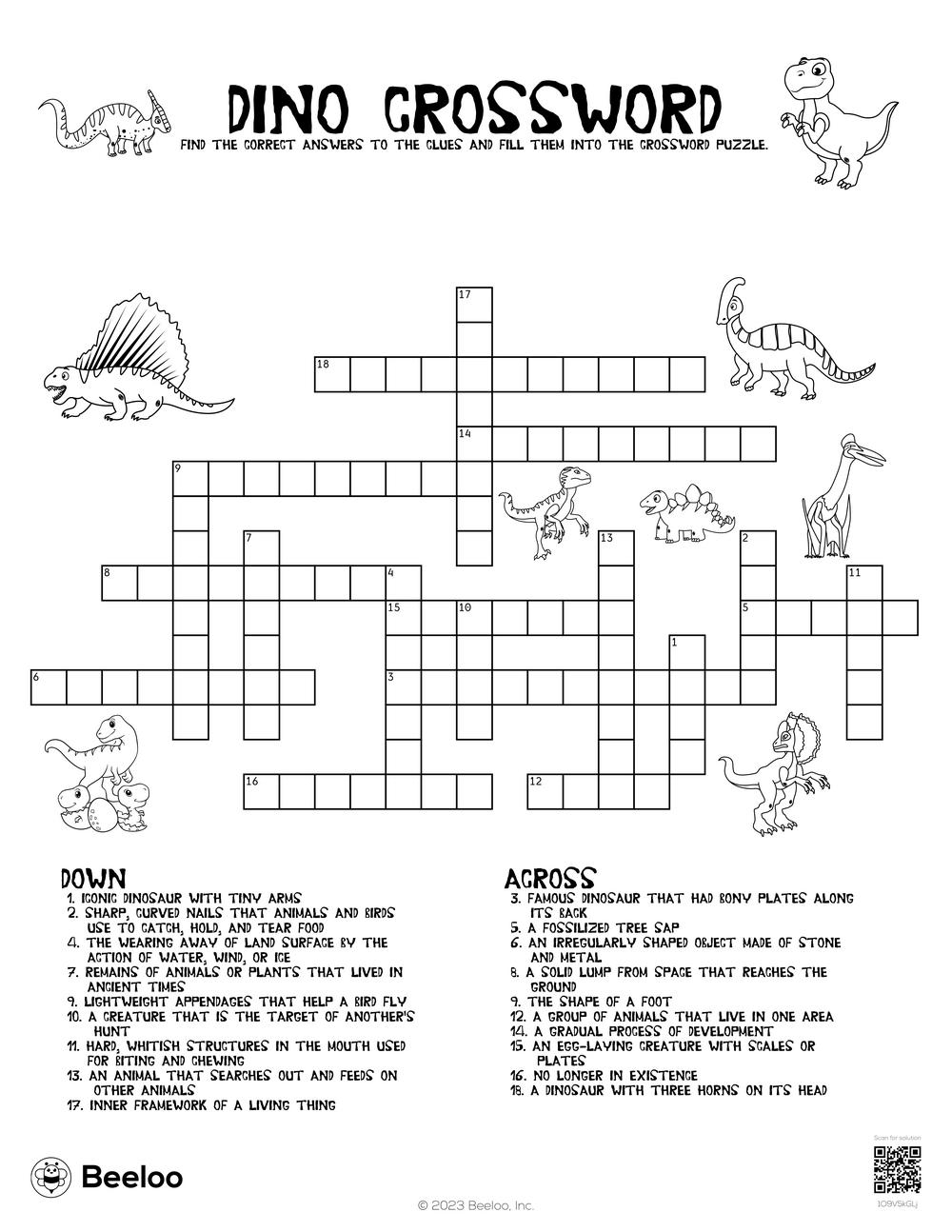 Dinosaur Crossword Printables