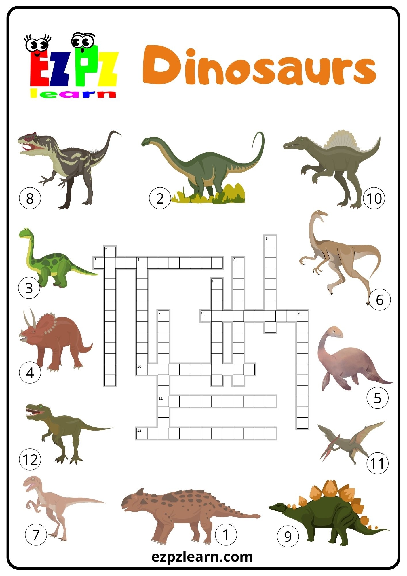 Dinosaurs Crosssword Worksheet Ezpzlearn Dinosaurs Crosssword Worksheet Ezpzlearn