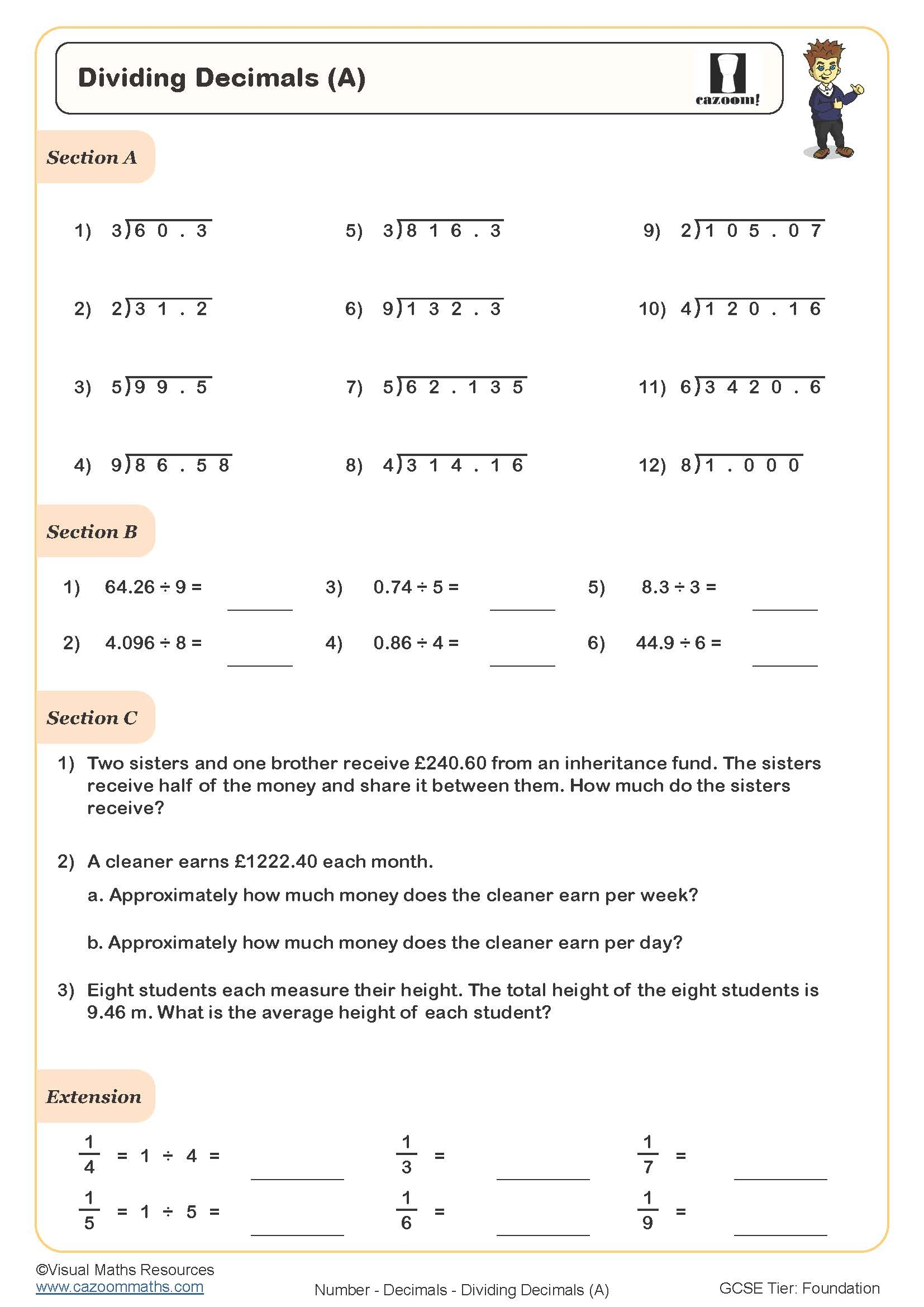 Dividing With Decimals Worksheet Pdf