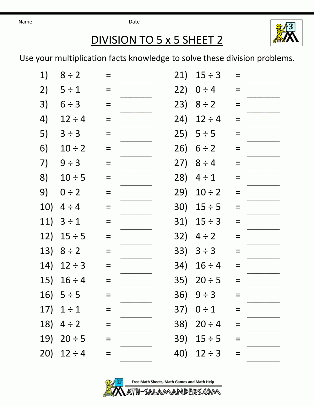 Division Practice Worksheets Printable