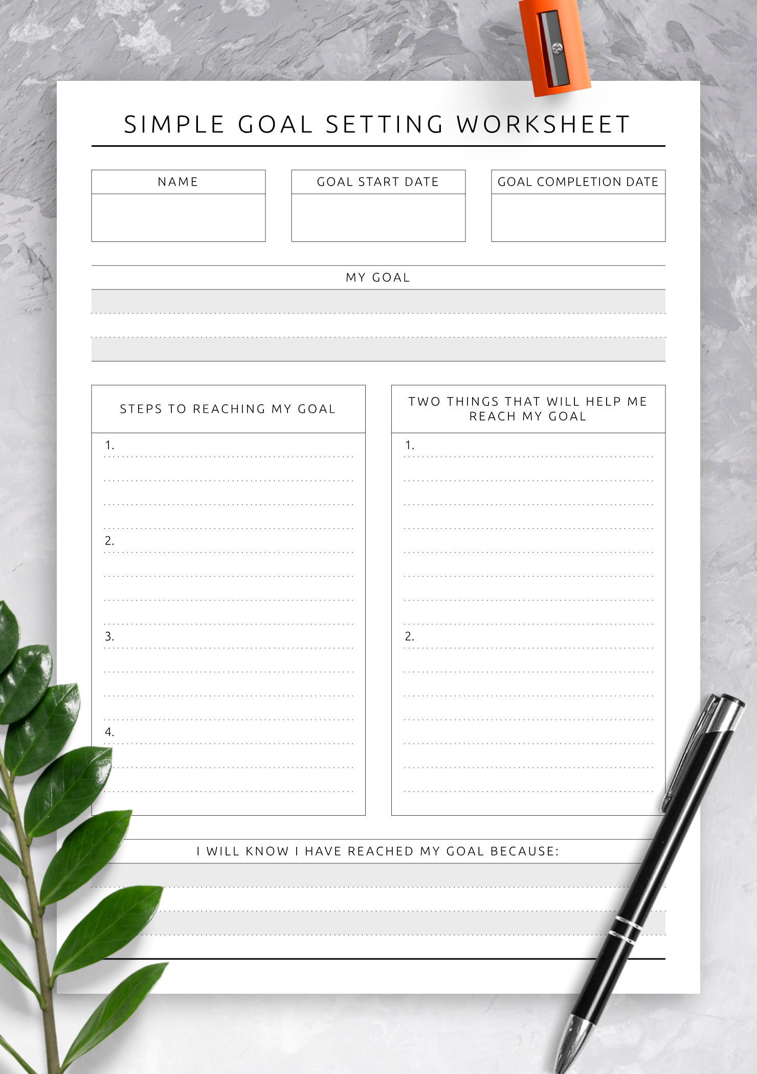 printable goal planning worksheet
