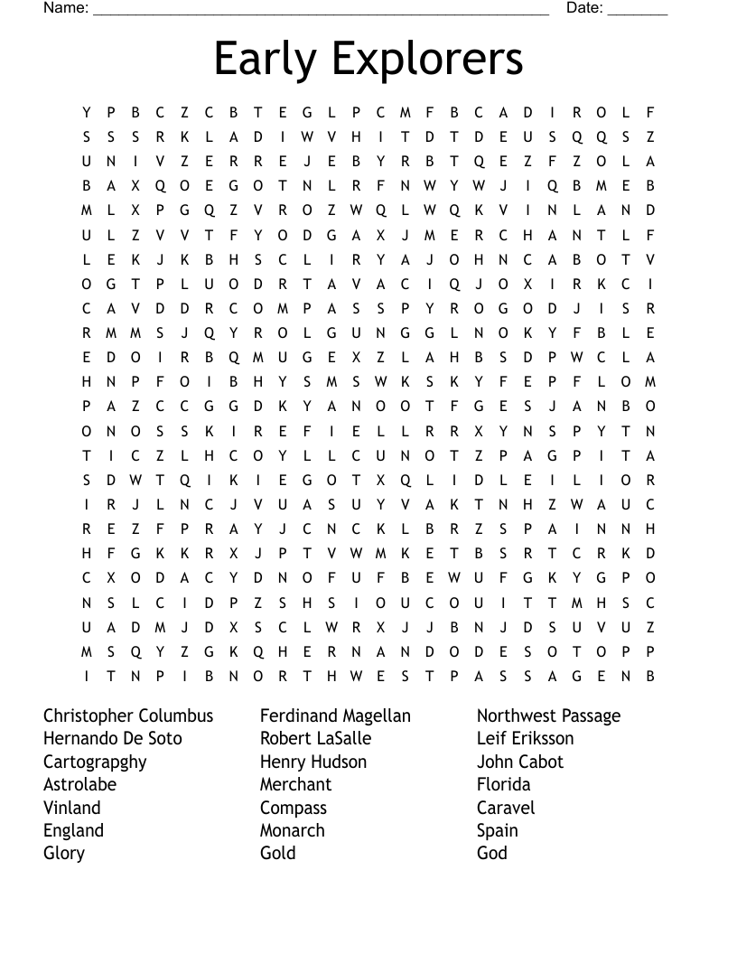 Early Explorers Word Search WordMint