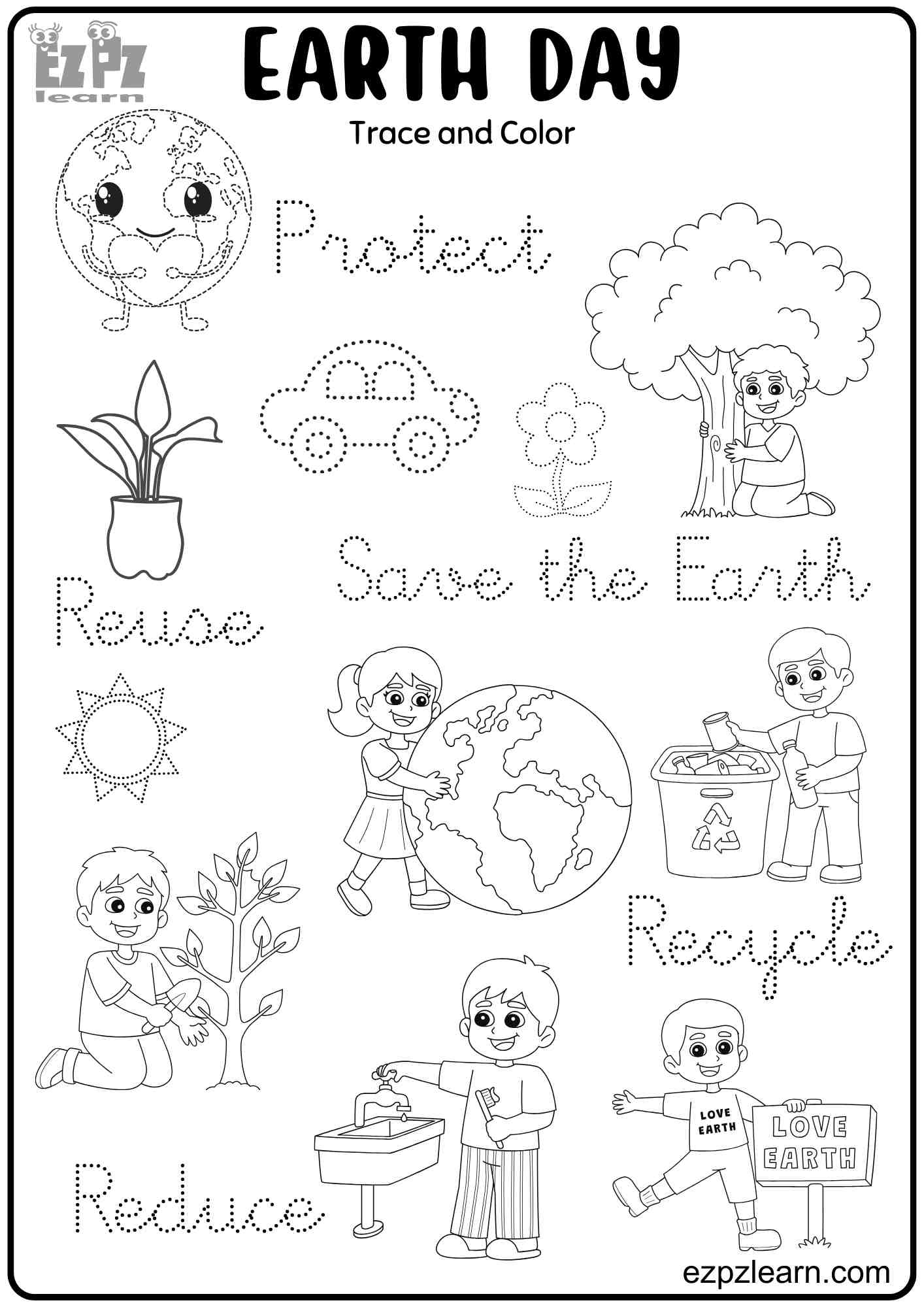 Earth Day Trace And Color Activity For Kids Free Printable PDF Ezpzlearn Earth Day Trace And Color Activity For Kids Free Printable PDF Ezpzlearn