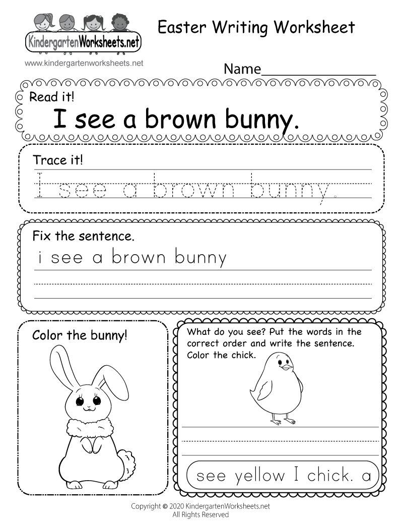 Printable Writing Kindergarten Worksheets