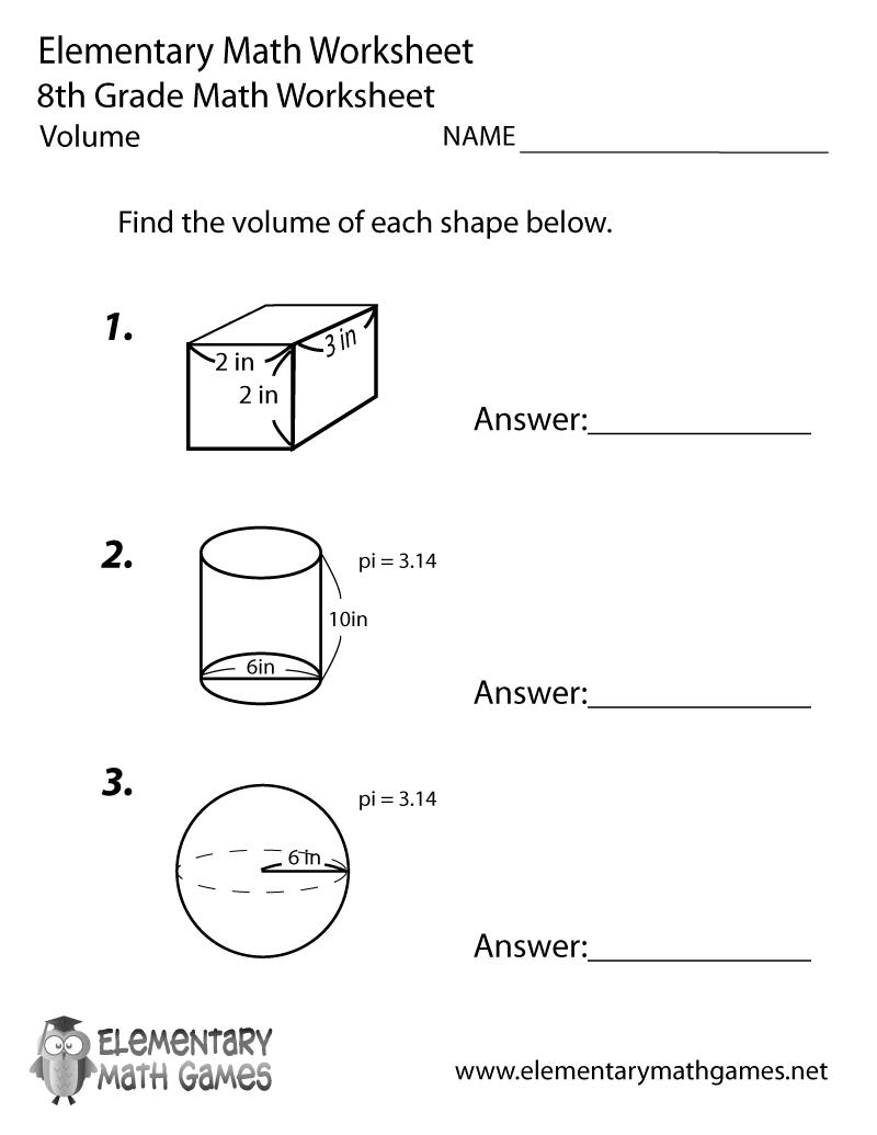 Eighth Grade Volume Worksheet Eighth Grade Volume Worksheet