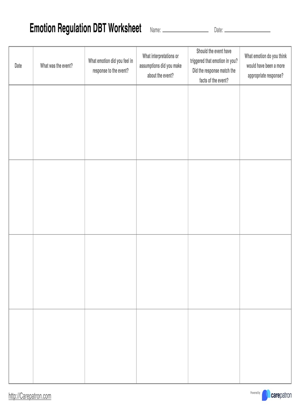 Emotion Regulation DBT Worksheets