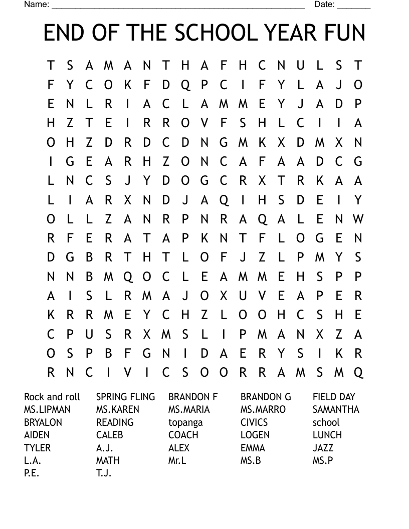 END OF THE SCHOOL YEAR FUN Word Search WordMint