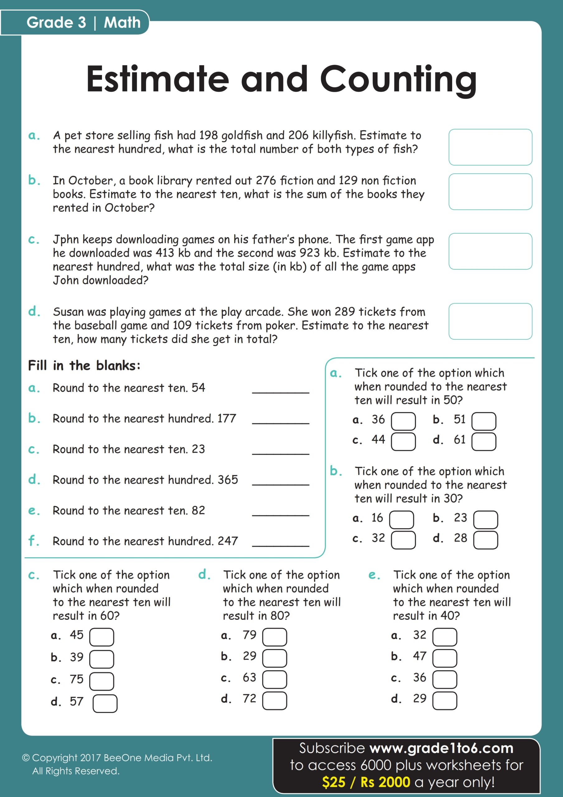 rounding numbers worksheets grade 3