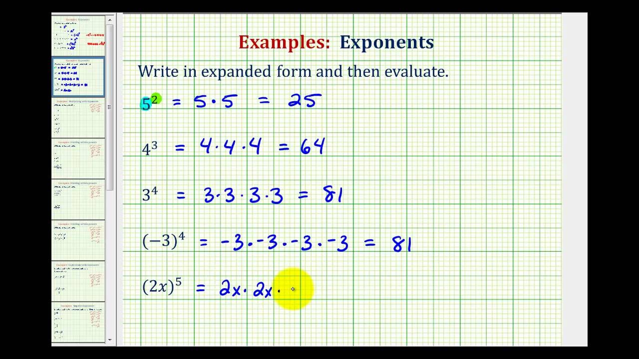 Ex Expanding And Evaluating Exponential Notation YouTube Ex Expanding And Evaluating Exponential Notation YouTube