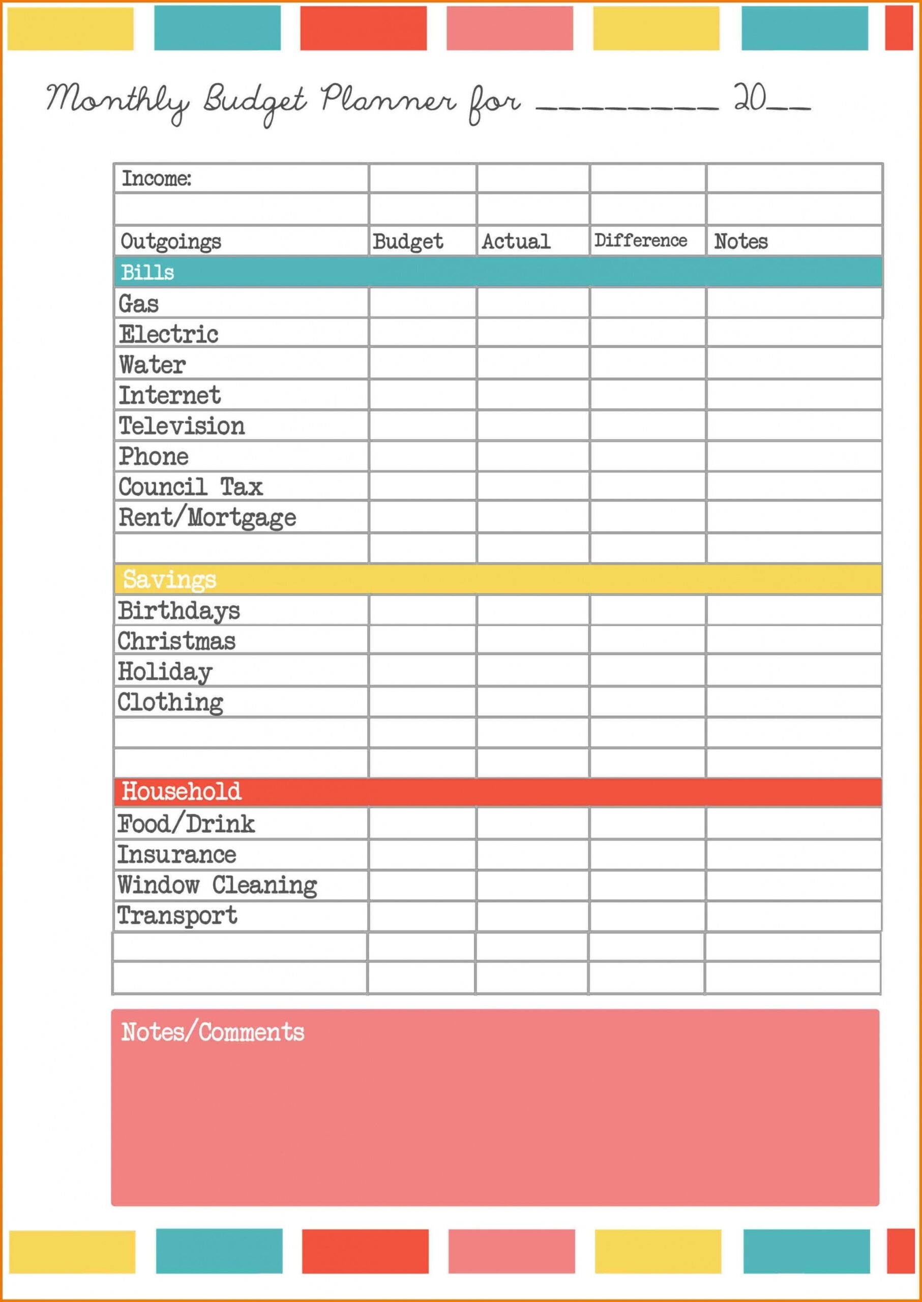single person free printable monthly budget worksheet