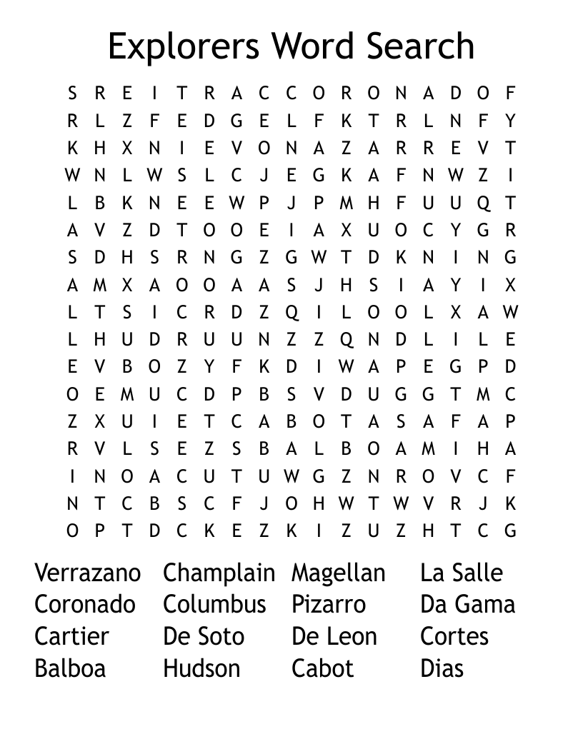 Explorers Word Search