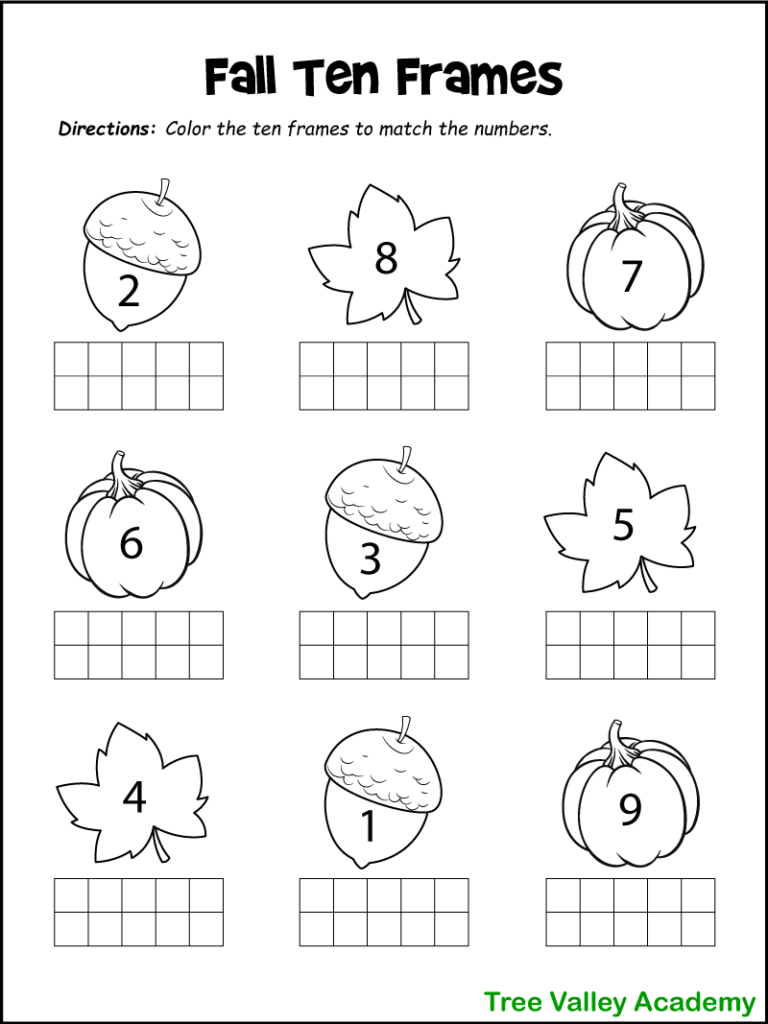 Fall Math Worksheets For Kindergarten Preschool 1st Grade
