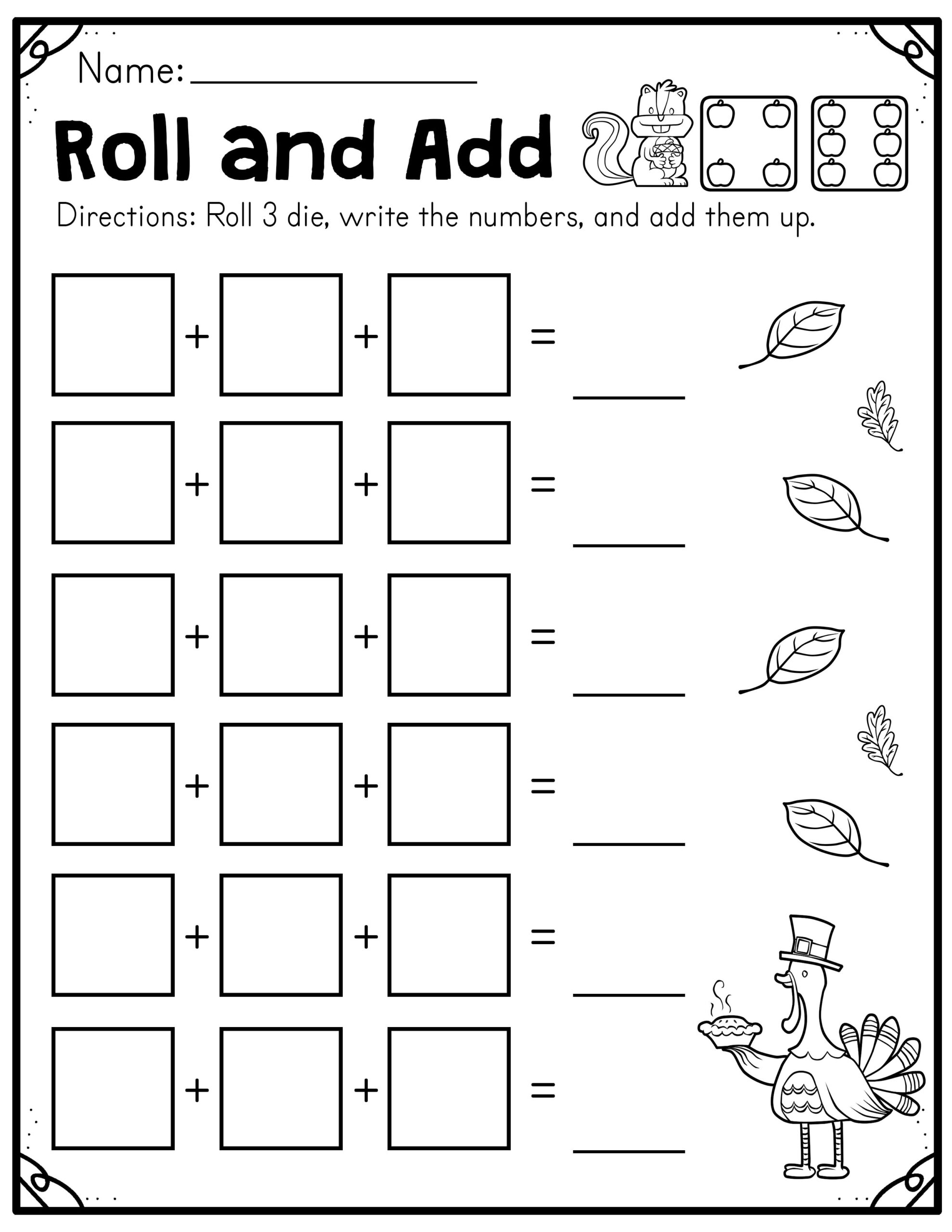 Fall Roll And Add Worksheet First Grade Made By Teachers Fall Roll And Add Worksheet First Grade Made By Teachers
